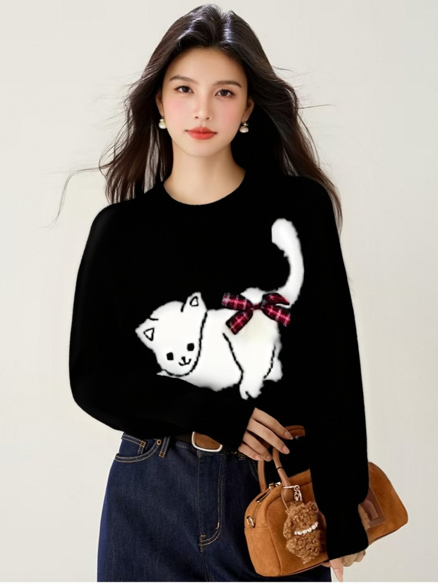 Women's Cat Sweater Fun Graphic Pullover Tops