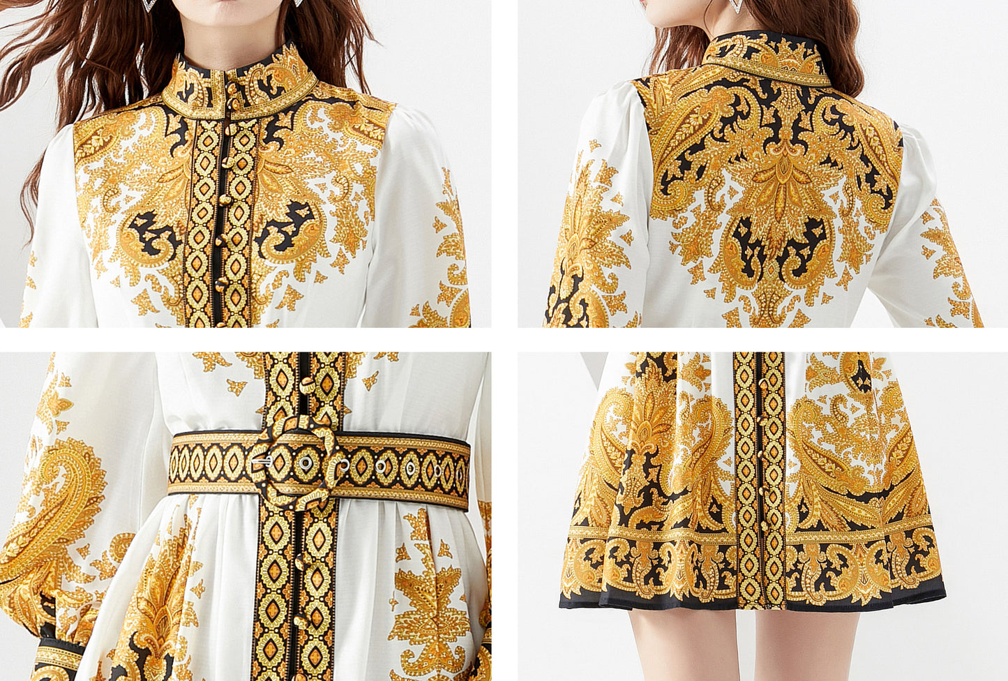 Women's Floral Print Button up Lantern Sleeve Casual Shirt Mini Dress