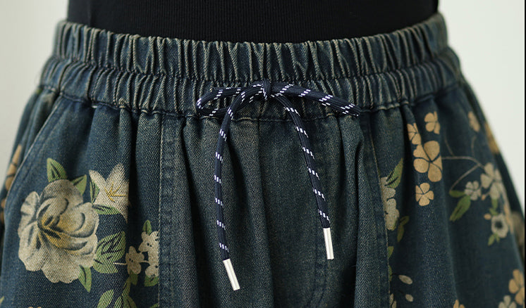 Women's Denim Wide Leg Baggy Jeans Drawstring Pants