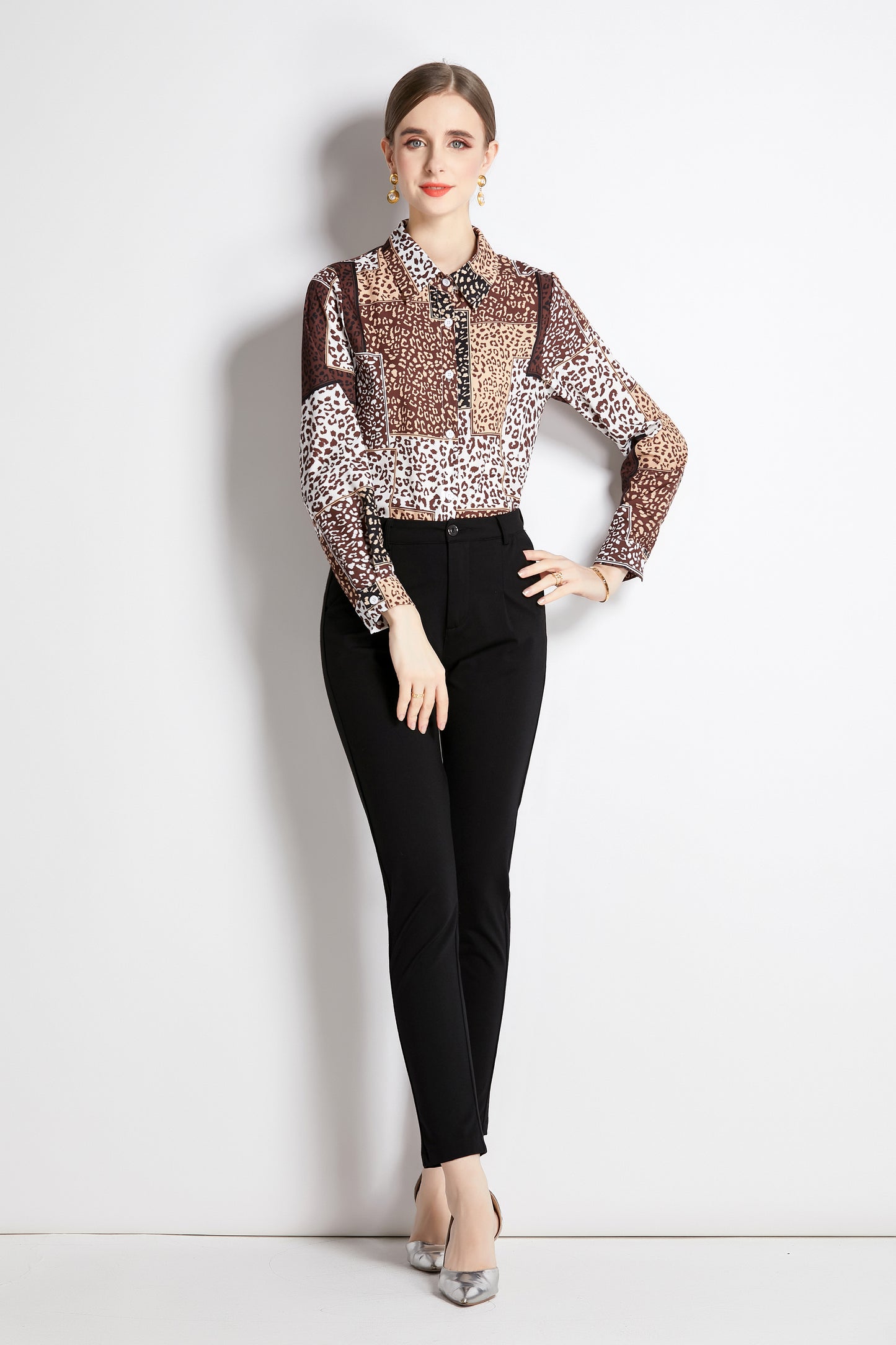 ESY-Women's Shirt Print Long Sleeve Button Blouse - LAI MENG FIVE CATS