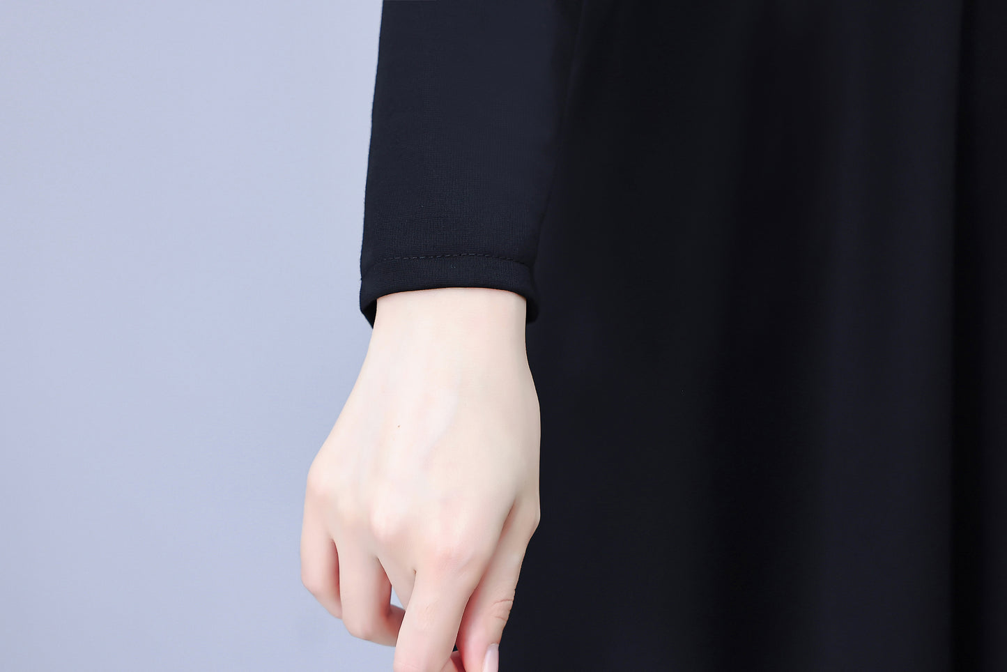 Women's V-Neck with Pockets Long Sleeve Black Dress