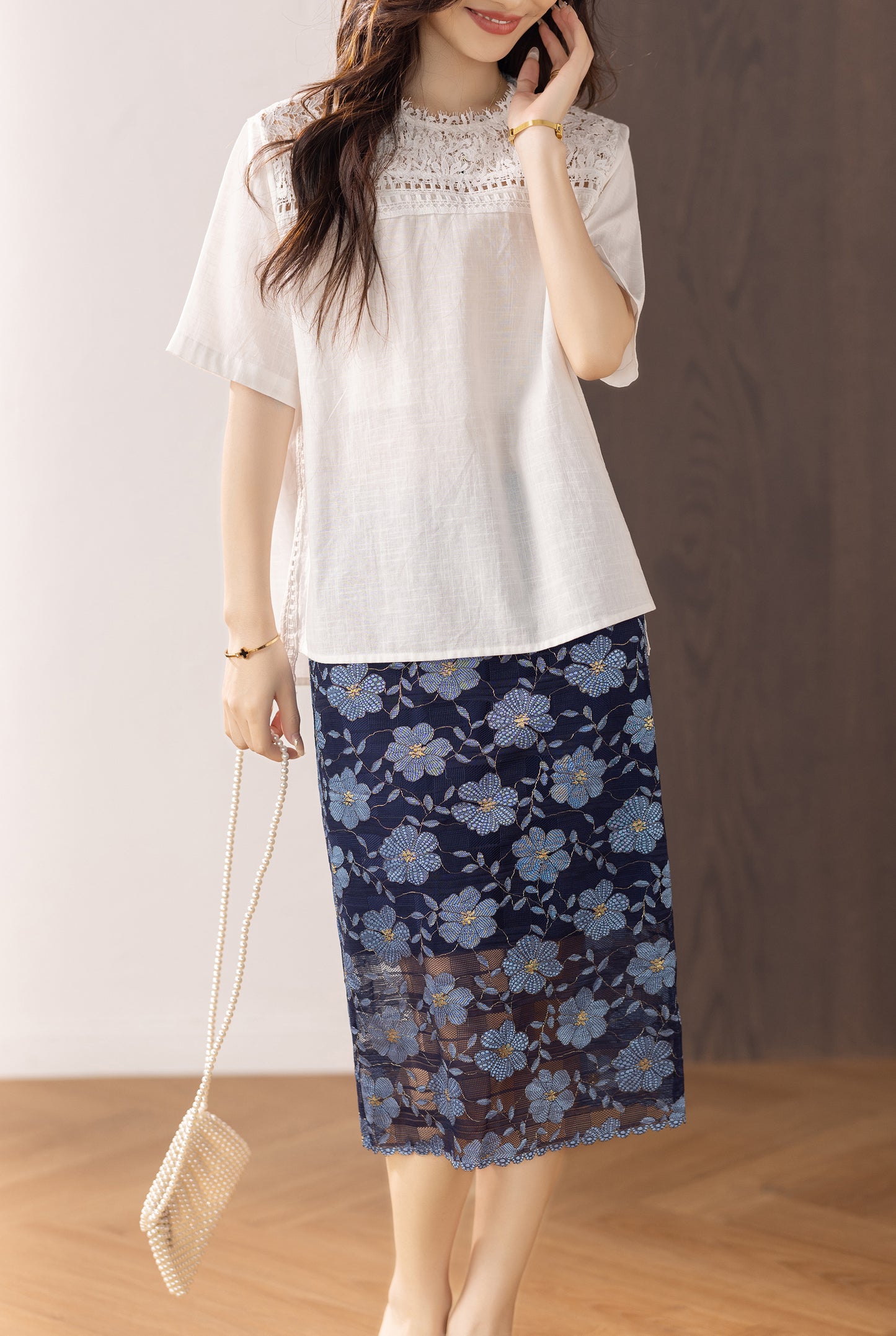 Women's Hollow Lace Short Sleeve Blouse Tops