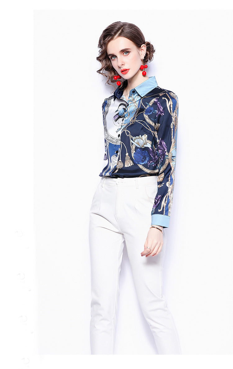 ESY-Women's Shirt Floral Print Long Sleeve Button Top