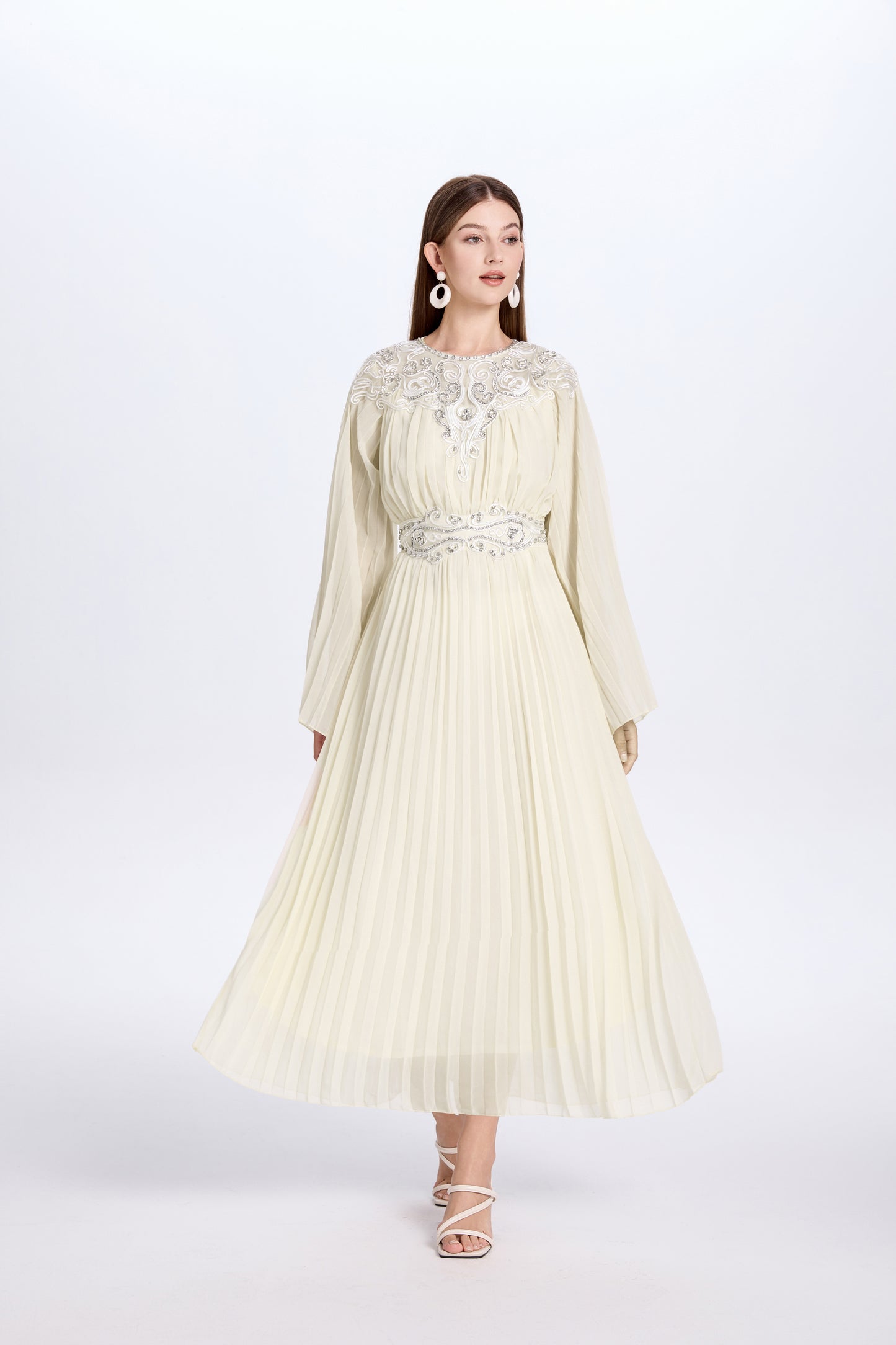 Women's Chiffon Beaded Flare Sleeves Maxi Dress