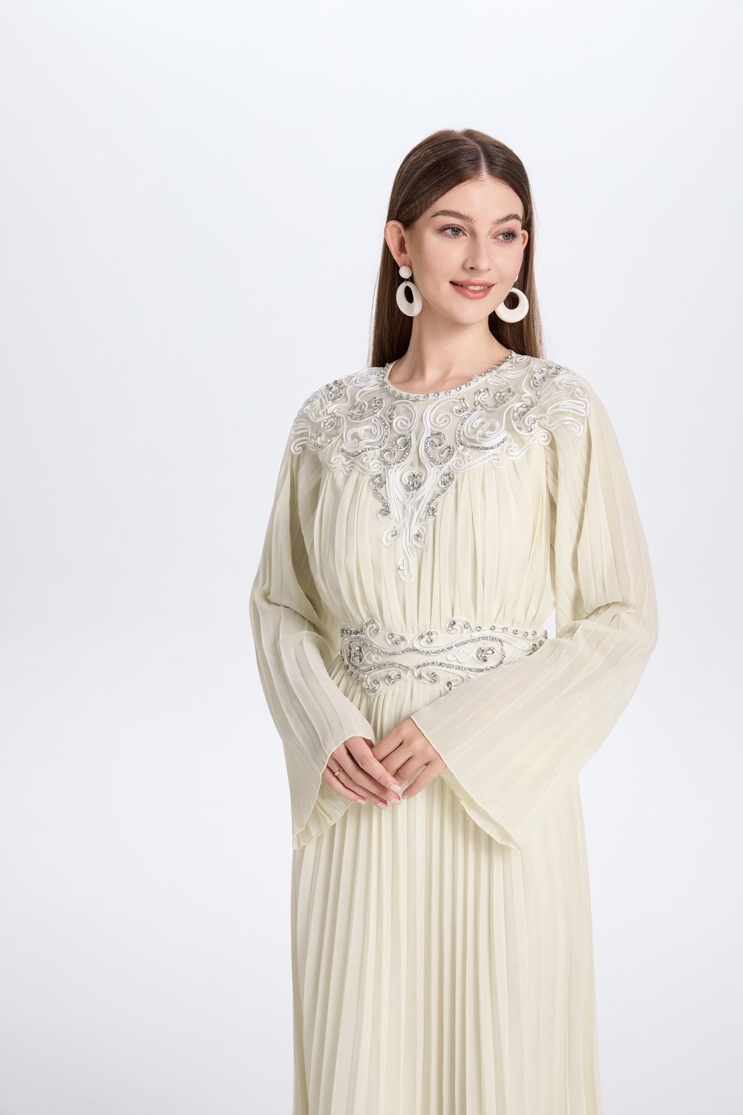 Women's Chiffon Beaded Flare Sleeves Maxi Dress