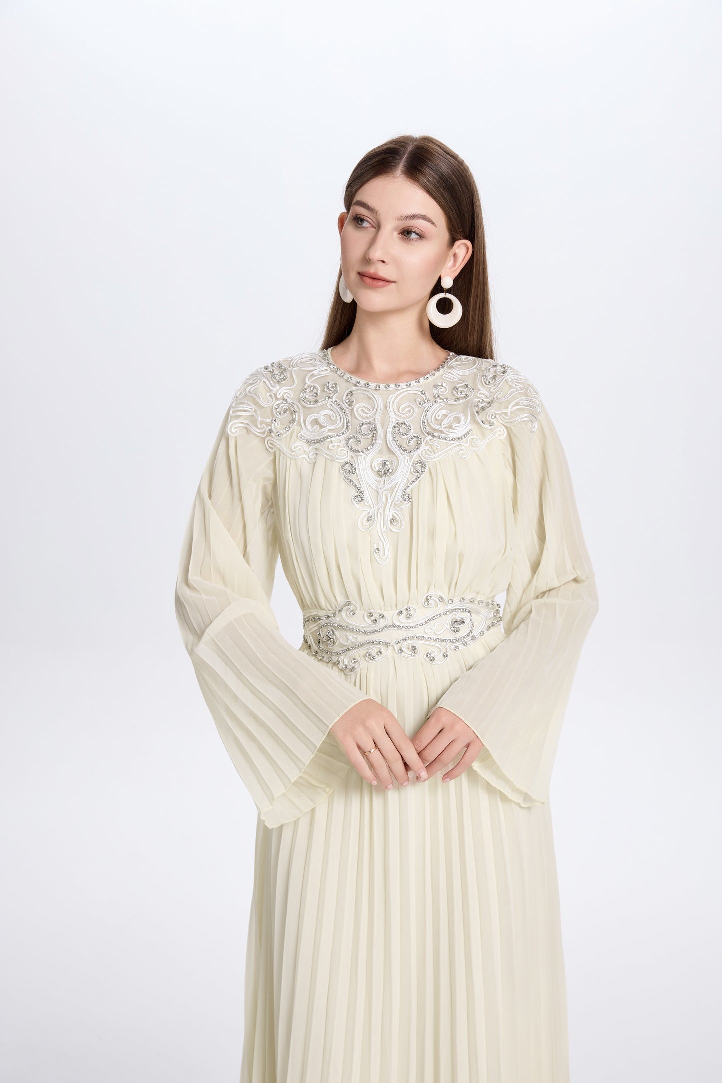Women's Chiffon Beaded Flare Sleeves Maxi Dress