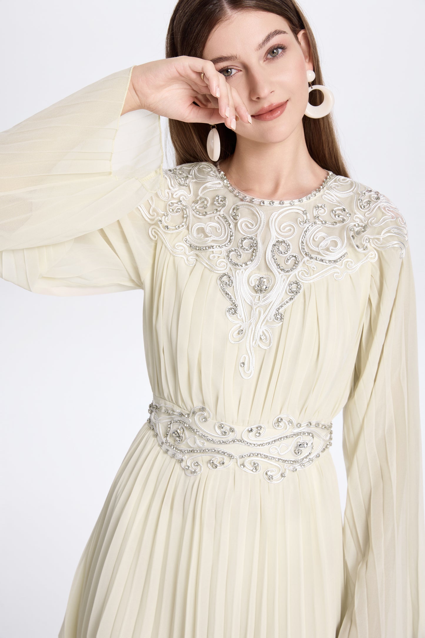 Women's Chiffon Beaded Flare Sleeves Maxi Dress