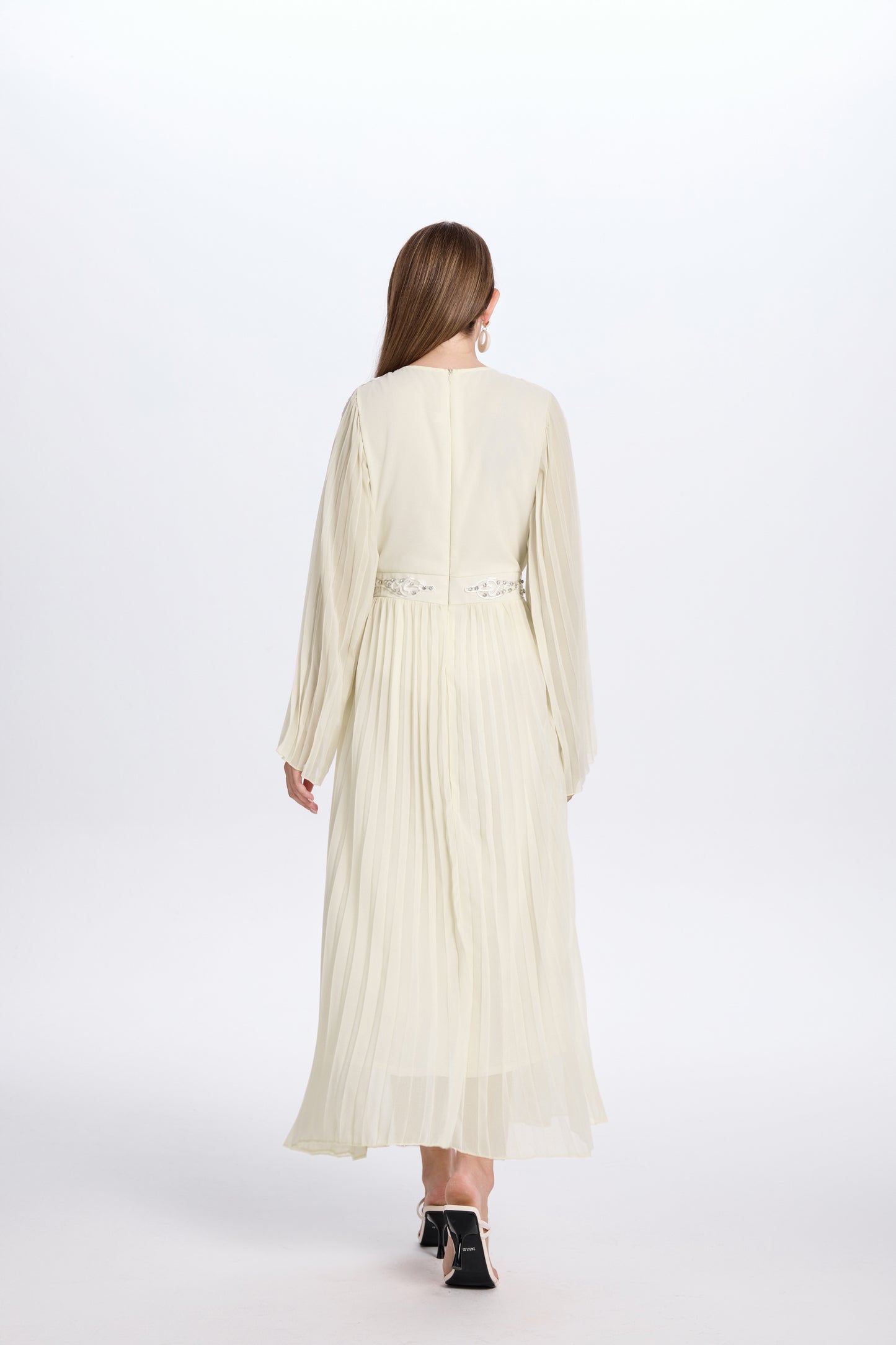 Women's Chiffon Beaded Flare Sleeves Maxi Dress