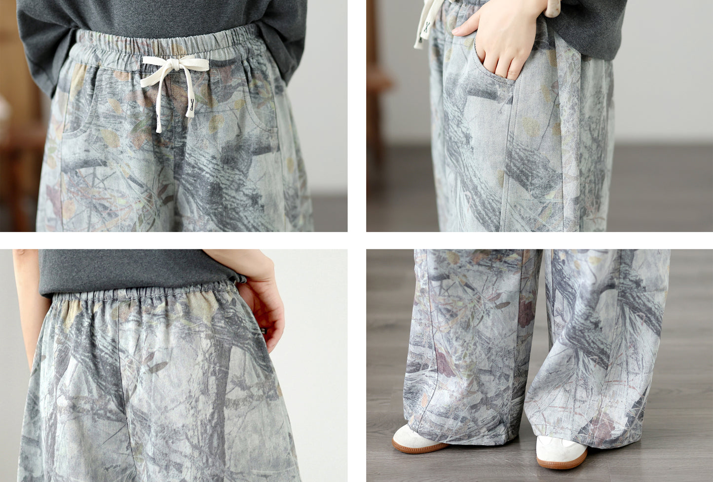 Women's Wide Leg Jeans Lightweight Wasited Elastic Print Y2K Pants - LAI MENG FIVE CATS