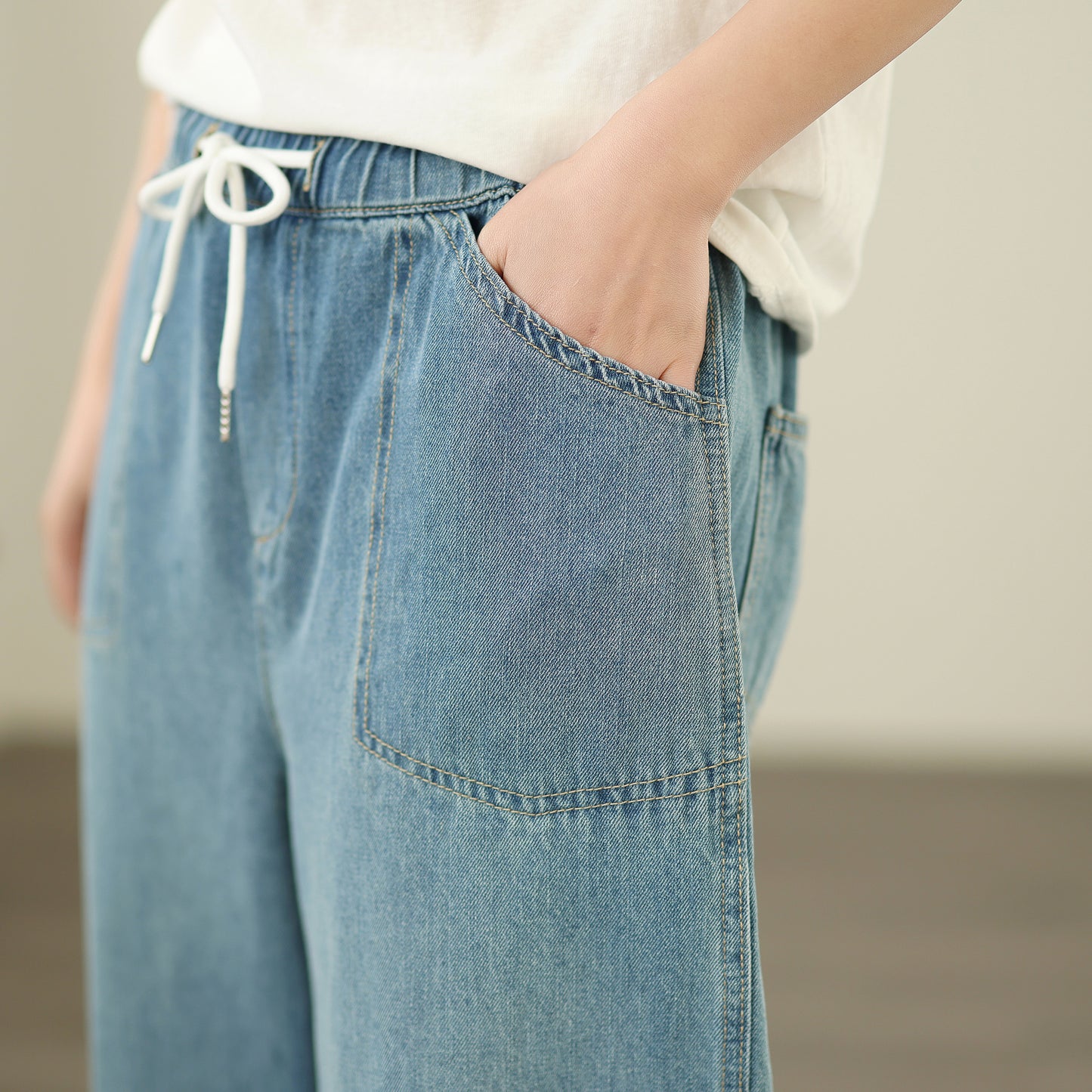 Women's Jeans Elastic Waist Baggy Wide Leg Pants