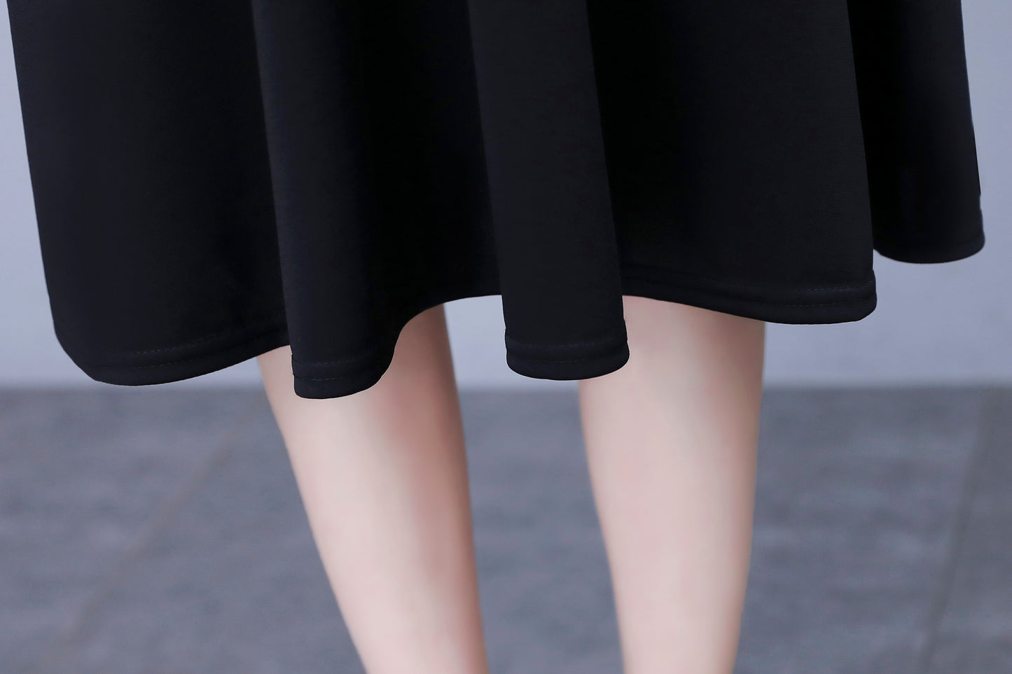 Women's V-neck Long Sleeve Patchwork Black Dress - LAI MENG FIVE CATS