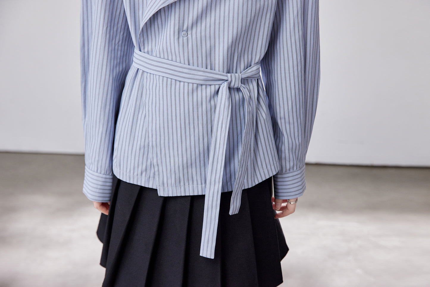 Blue Striped Tie-Waist Shirt | Relaxed Fall Everyday Top