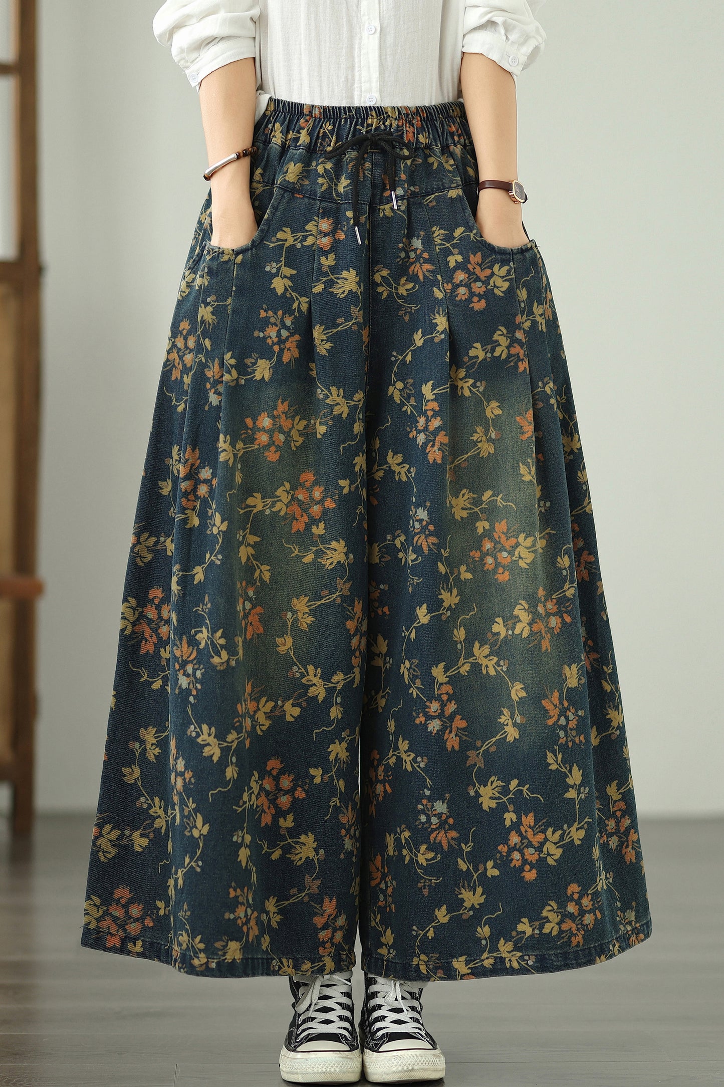 Women's Loose Elastic Waist Wide Leg Denim