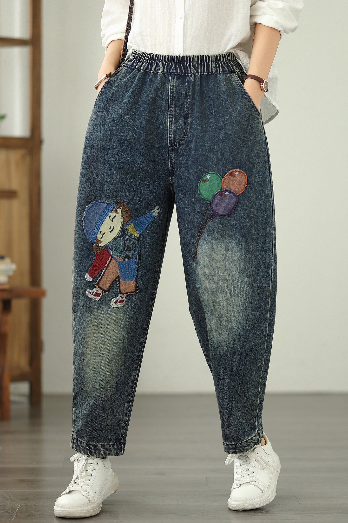 Women Jeans Denim Pants Elastic Waist