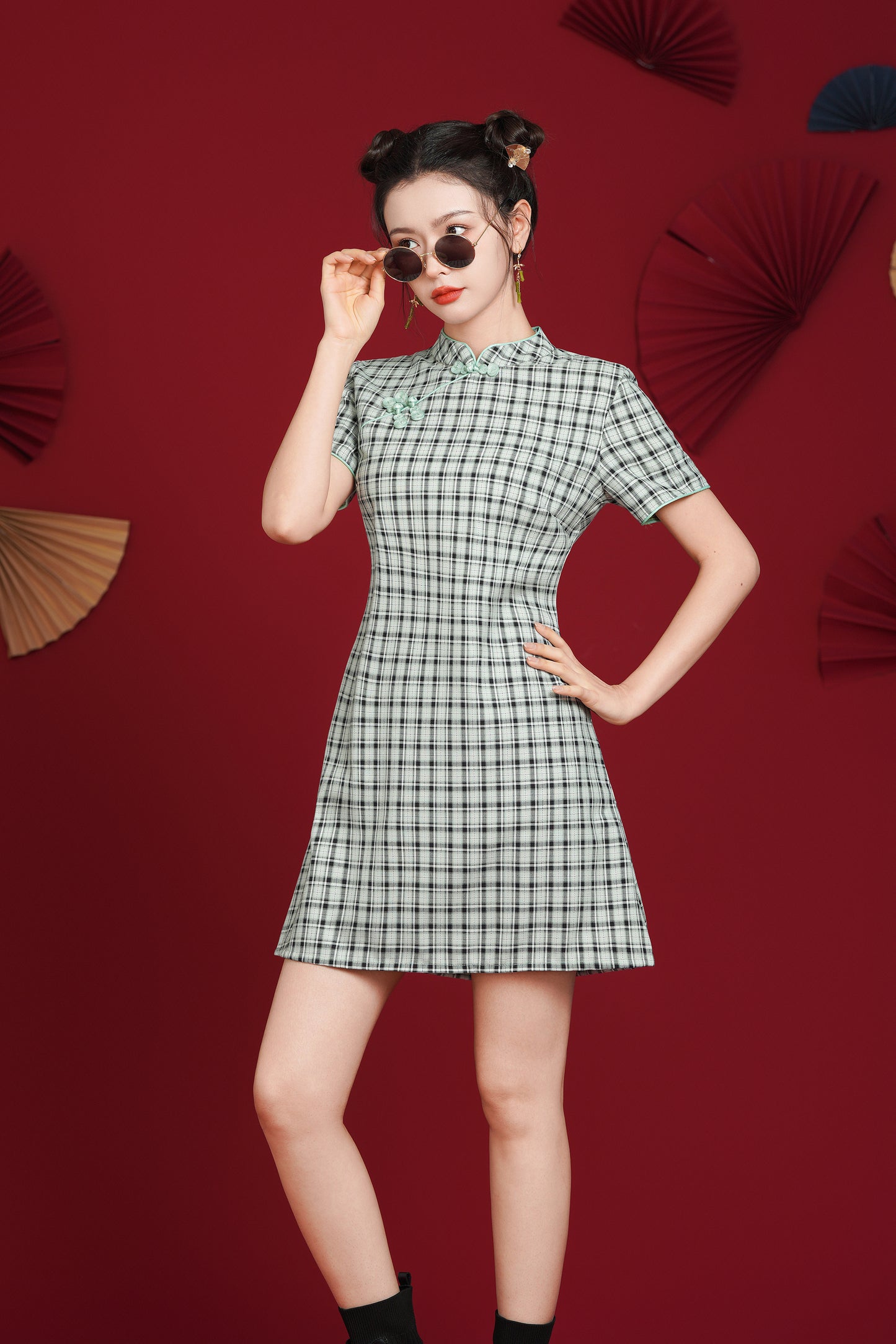 Women's Chinese Cheongsam Print Side Slit Mini Dress