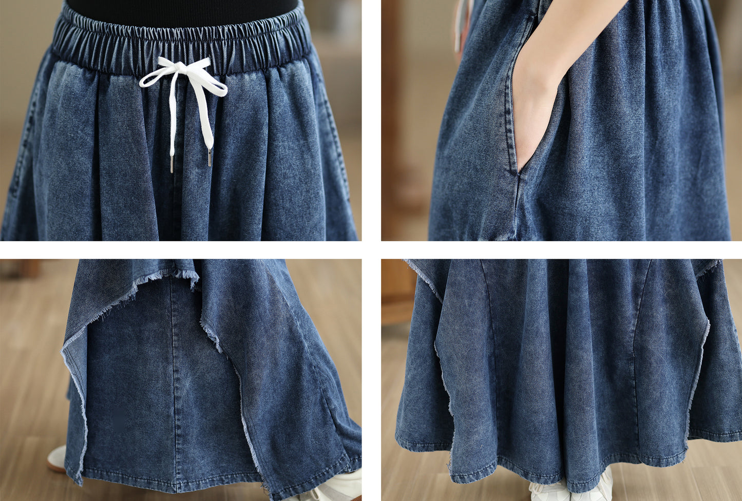 Women Loose Denim Skirt Pants Baggy Elastic Waist Casual Wide Leg Jeans - LAI MENG FIVE CATS