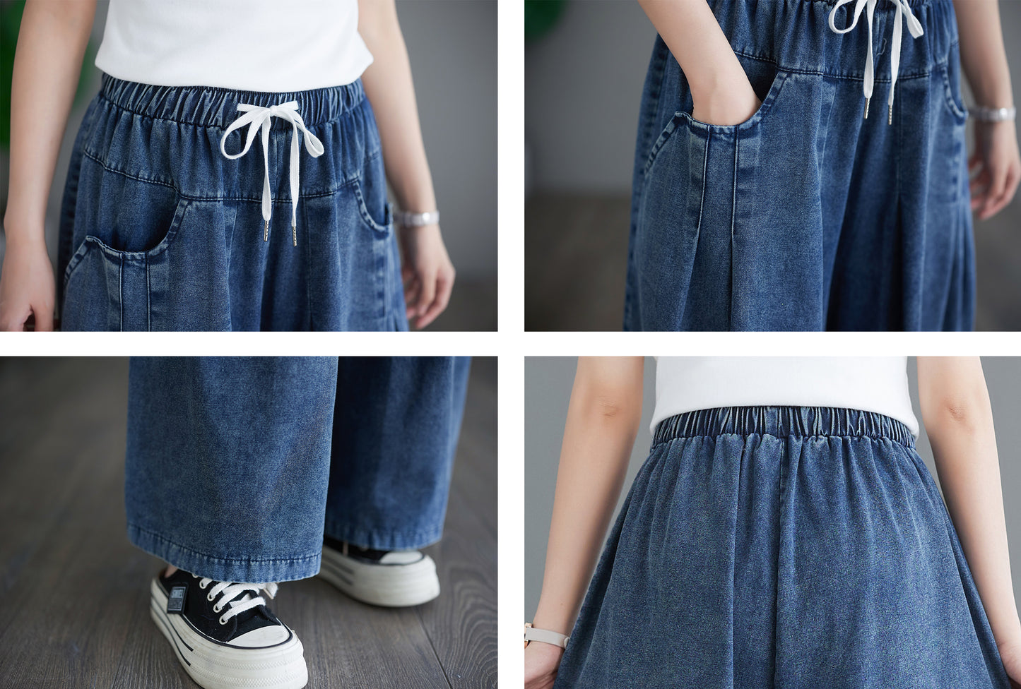 BK-Loose Elastic Waisted Drawstring Wide Leg Pants