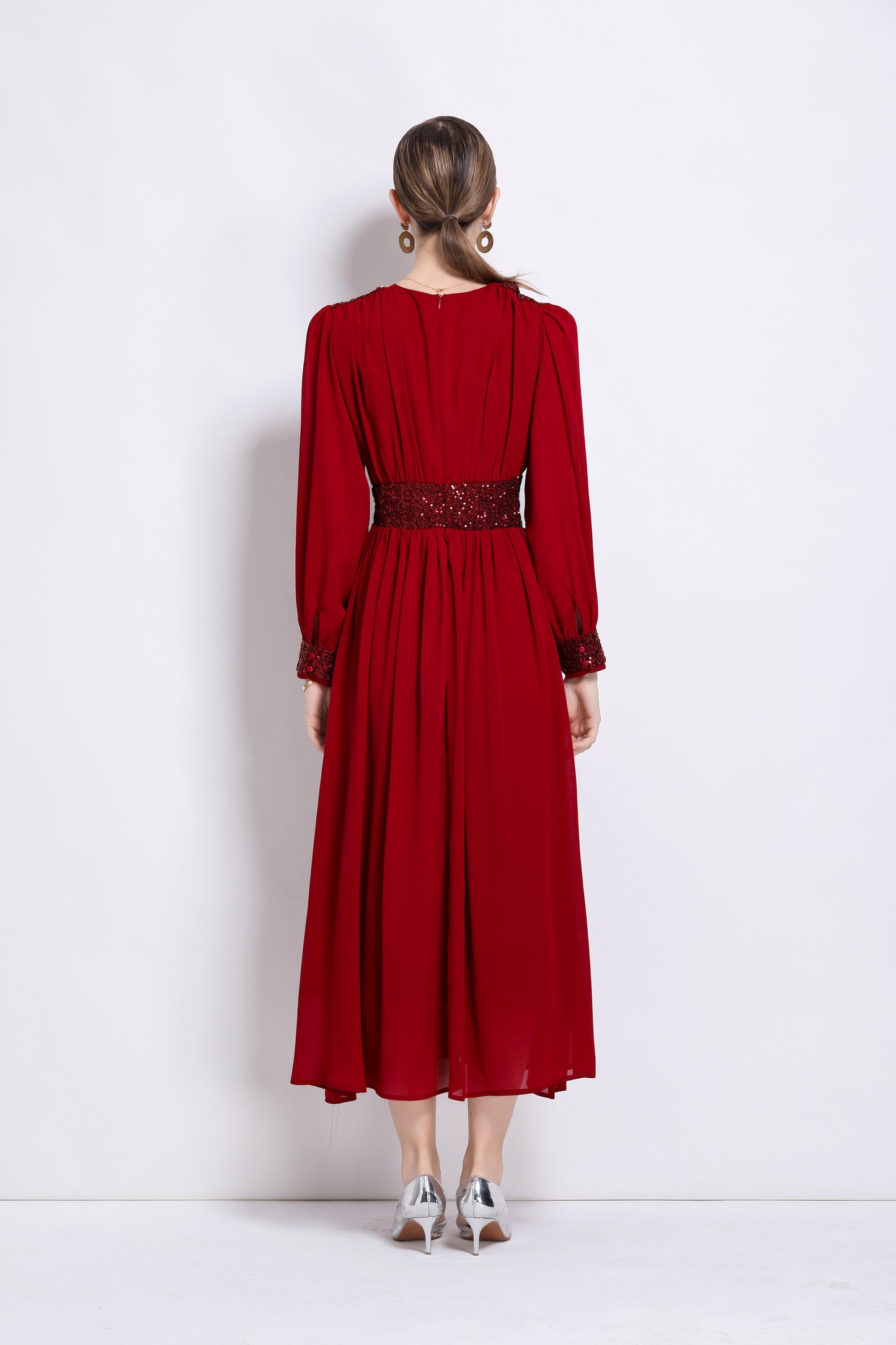 Women's Sequin V-Neck Chiffon Mixi Dresses