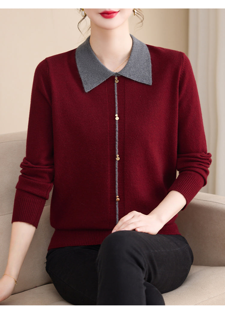 Women's Contrast Collar Cropped Sweater Shirt