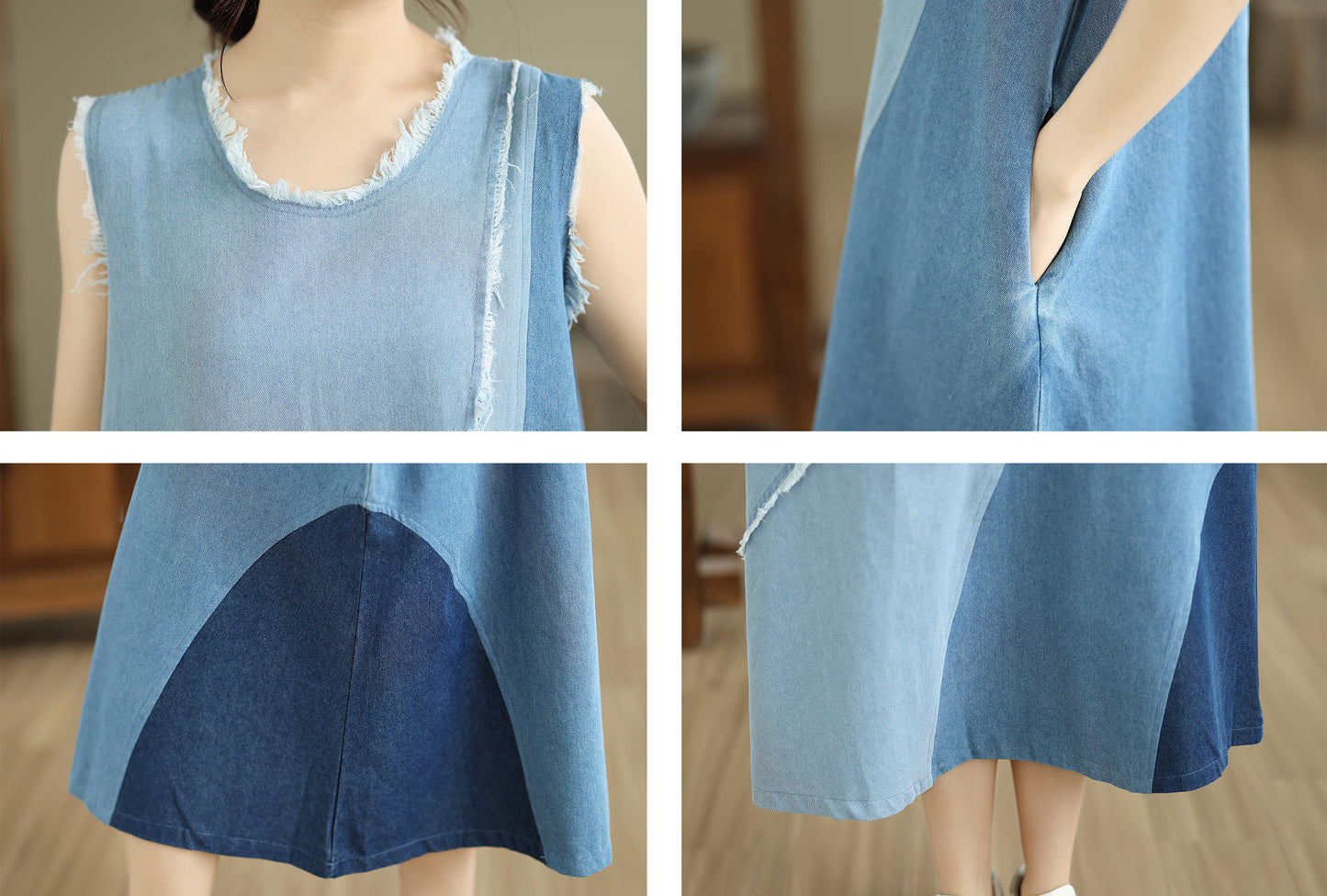 Women's Casual Sleeveless Denim Midi Dress Loose with Pockets