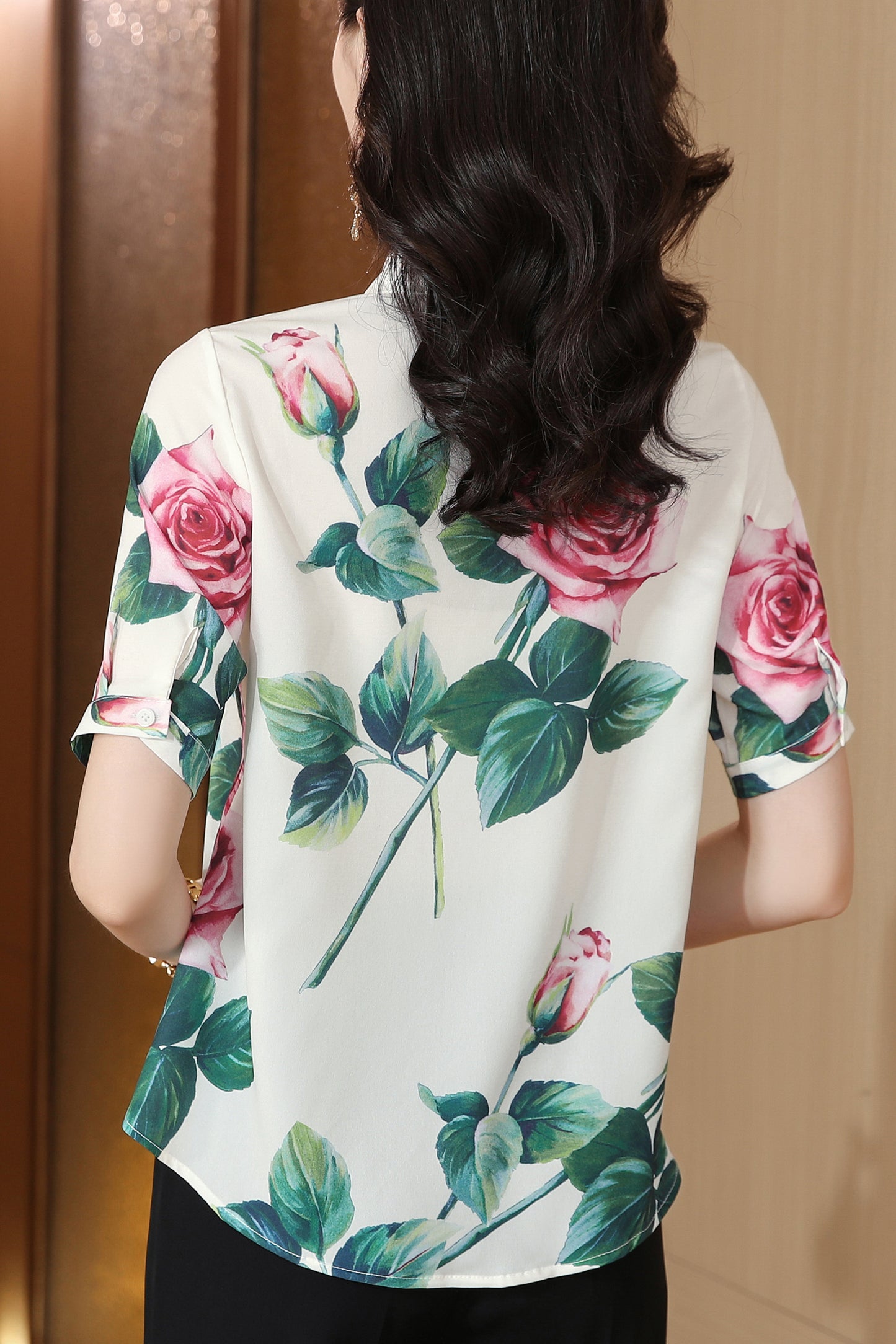 Women's Collared Floral Print Blouse Short Sleeve Tops