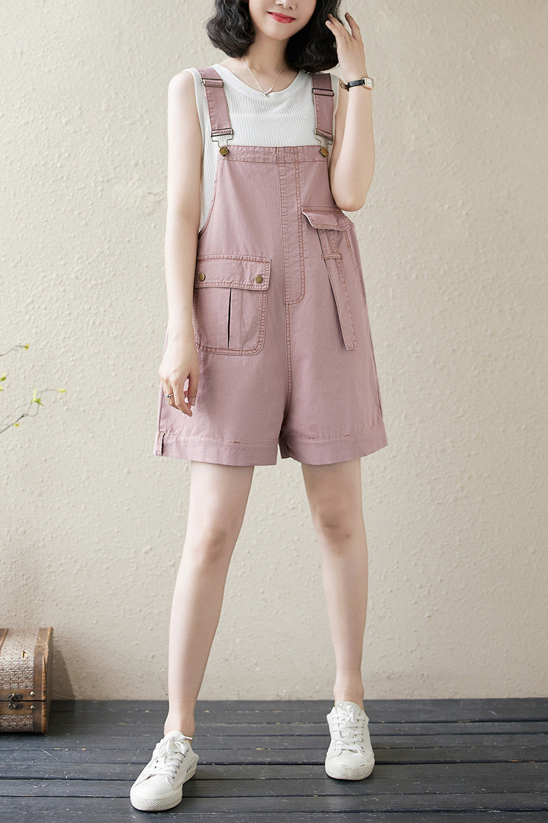 Women's Denim Bib Shorts Adjustable Strap Shortalls Romper