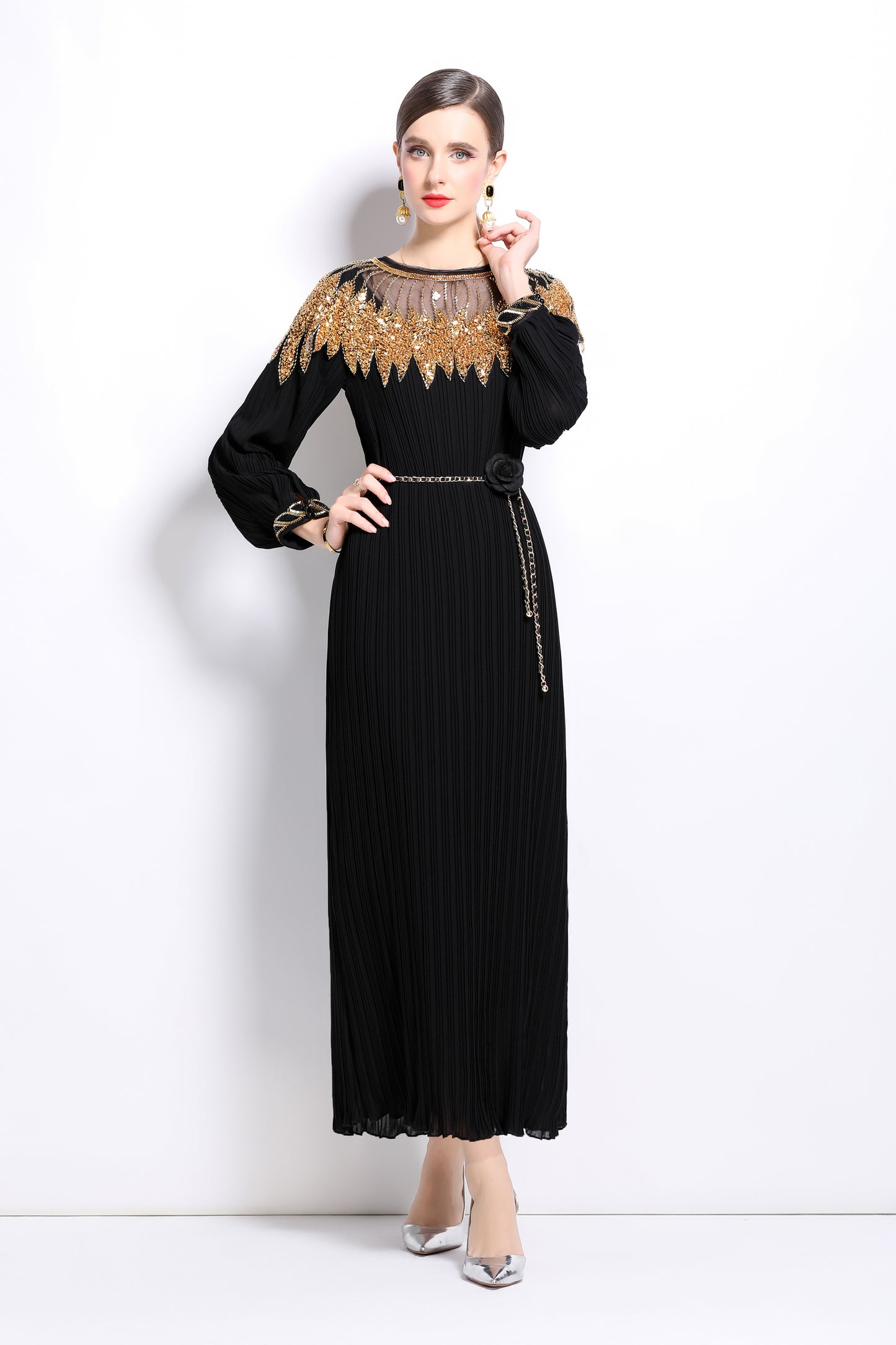 Tulle Embroidery Patchwork Bead Maxi Dress - LAI MENG FIVE CATS