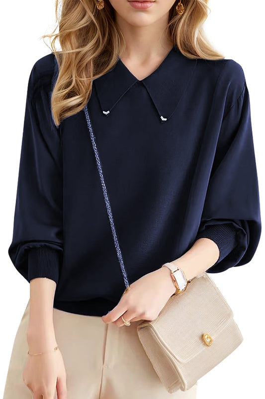 Long Sleeve Lapel Pullover Tops - LAI MENG FIVE CATS