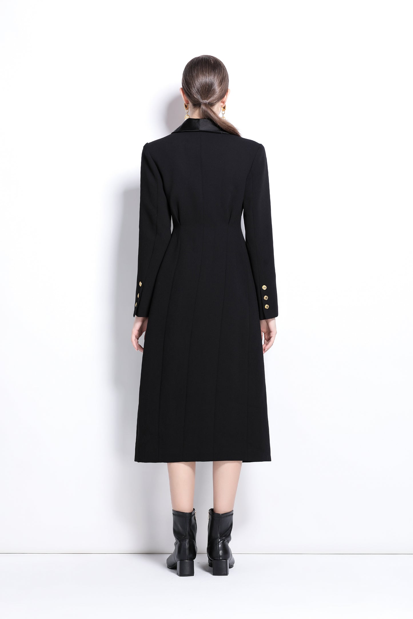 Suit Collar Pockets Fitted Waist Jacket