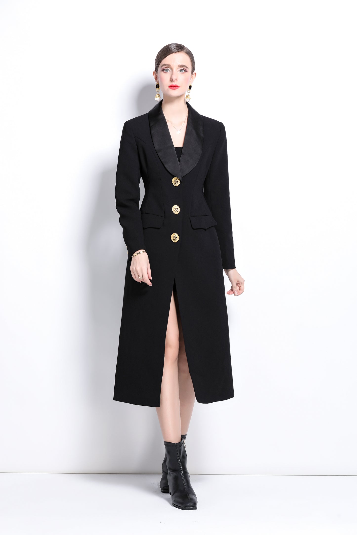 Suit Collar Pockets Fitted Waist Jacket