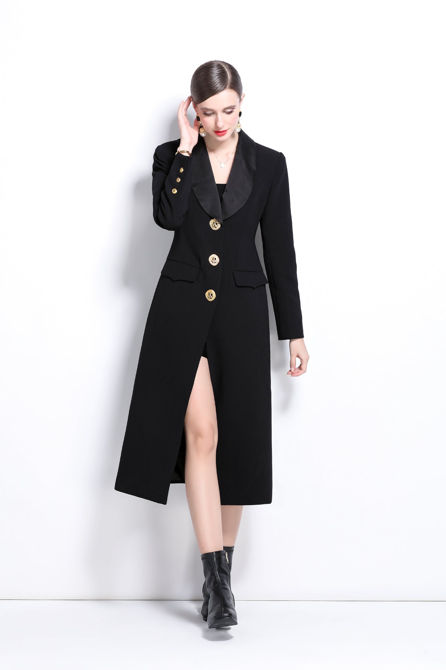 Suit Collar Pockets Fitted Waist Jacket