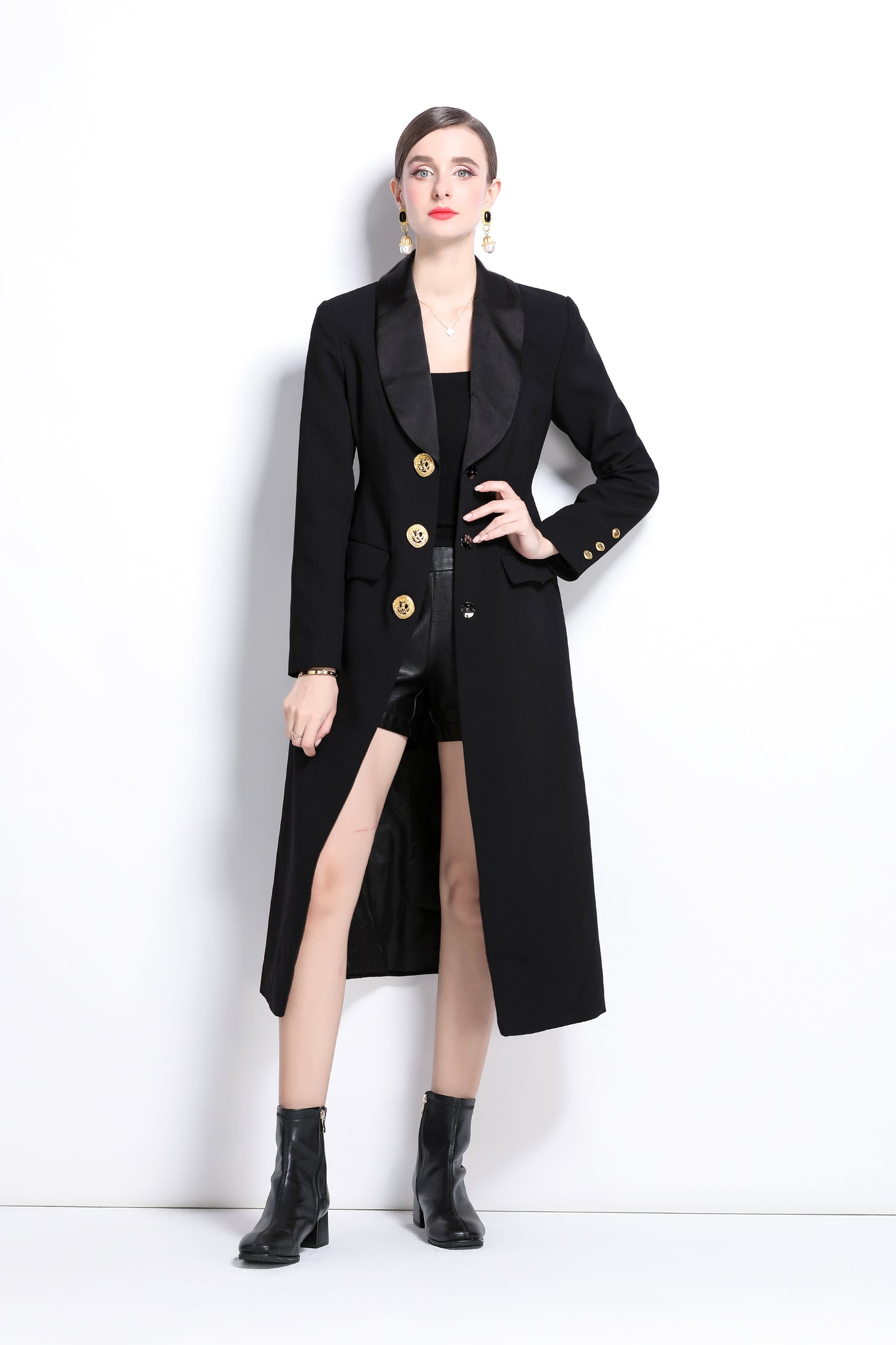 Suit Collar Pockets Fitted Waist Jacket