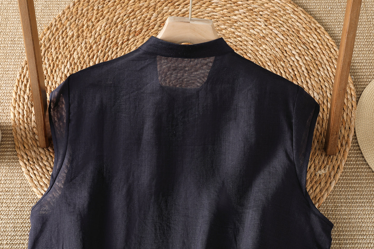 Embroidered Asymmetrical Cotton-Linen Blouse | Lightweight Summer Mandarin Collar Top - LAI MENG FIVE CATS