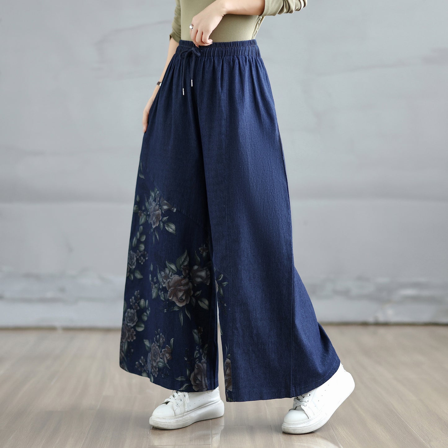 Women's Baggy Jeans Drawstring Waist Wide Leg