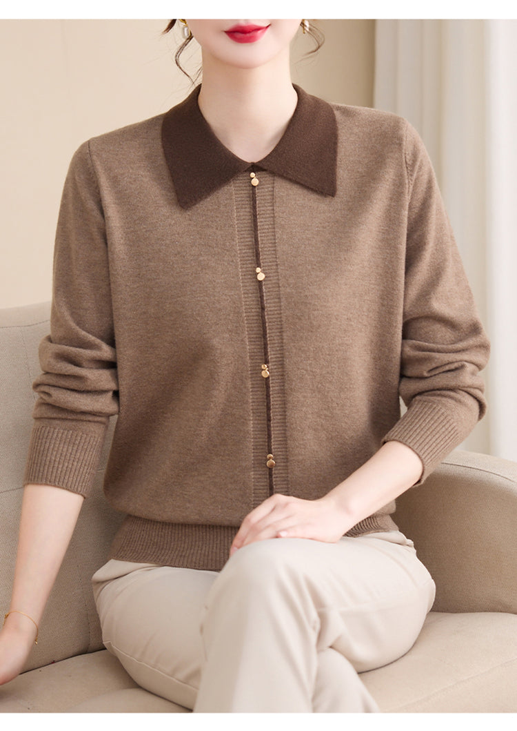 Women's Contrast Collar Cropped Sweater Shirt