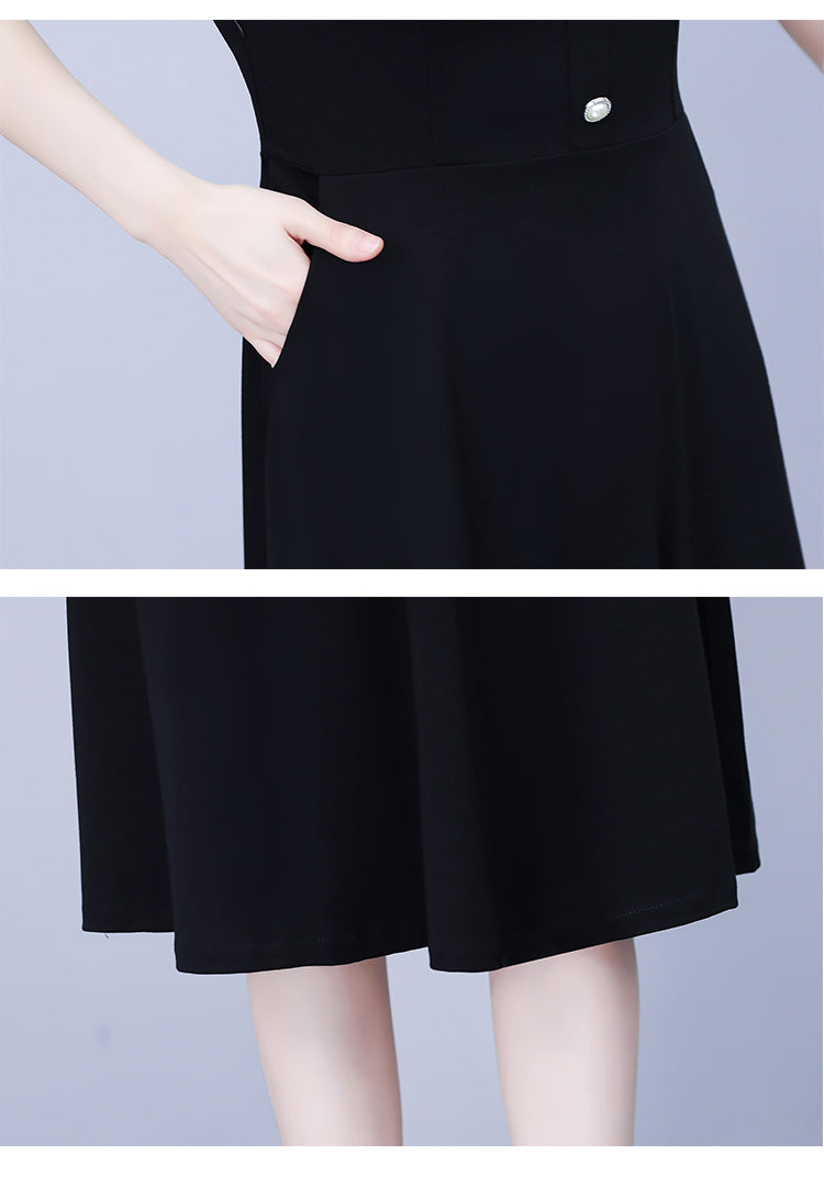 Women's Tie V-Neck Short Sleeve Pocket Midi Dress - LAI MENG FIVE CATS