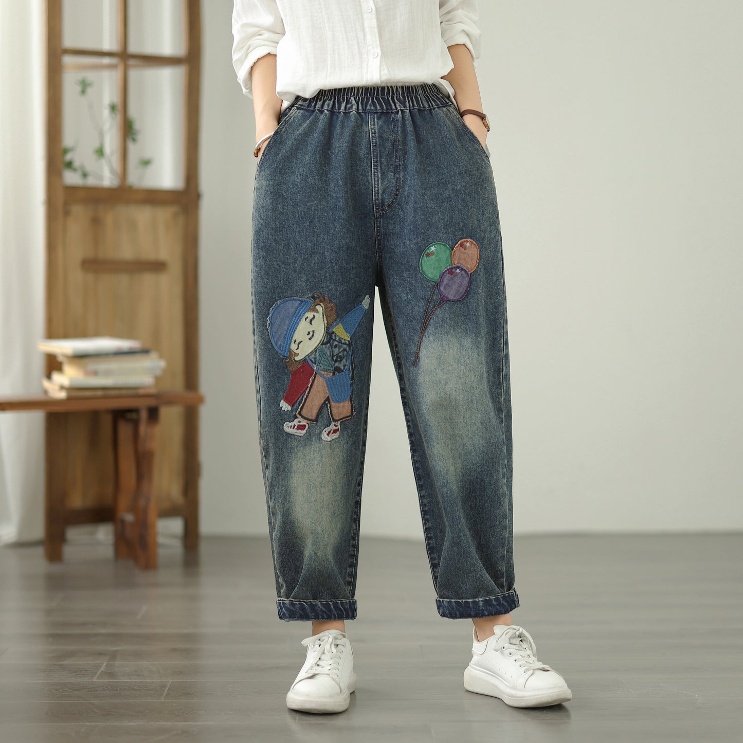 Women Jeans Denim Pants Elastic Waist