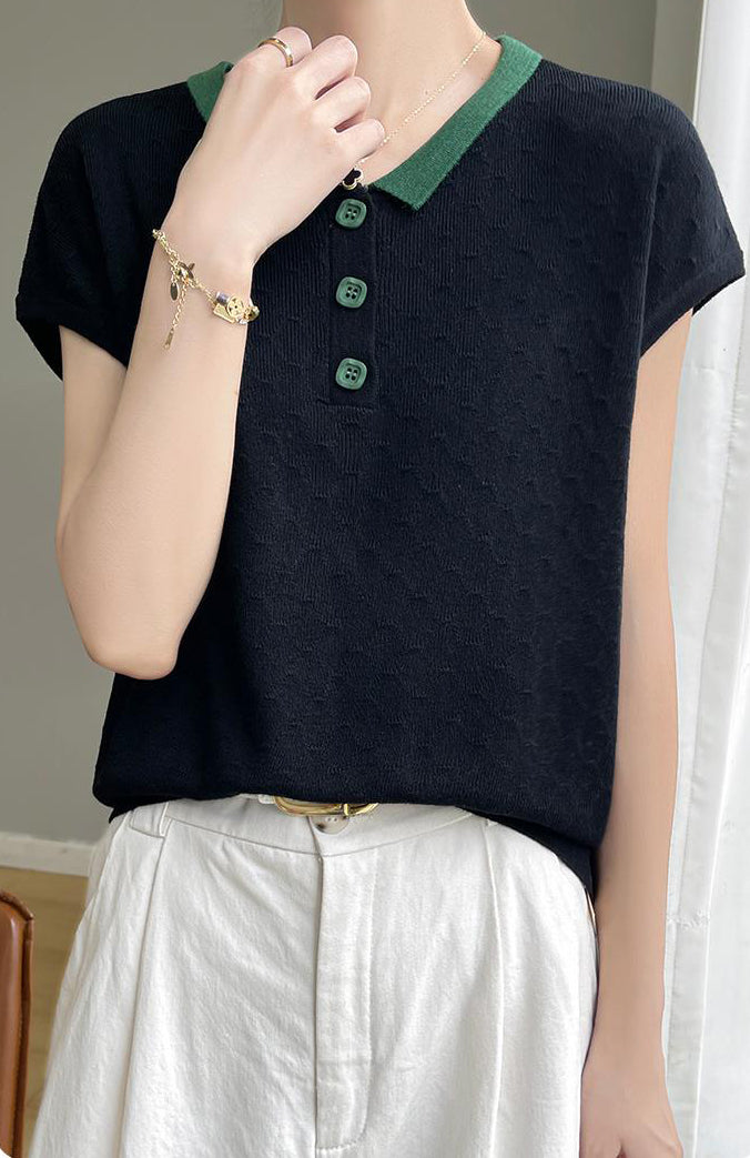 Women's Knit Tops Henley Shirts Color Block Blouse