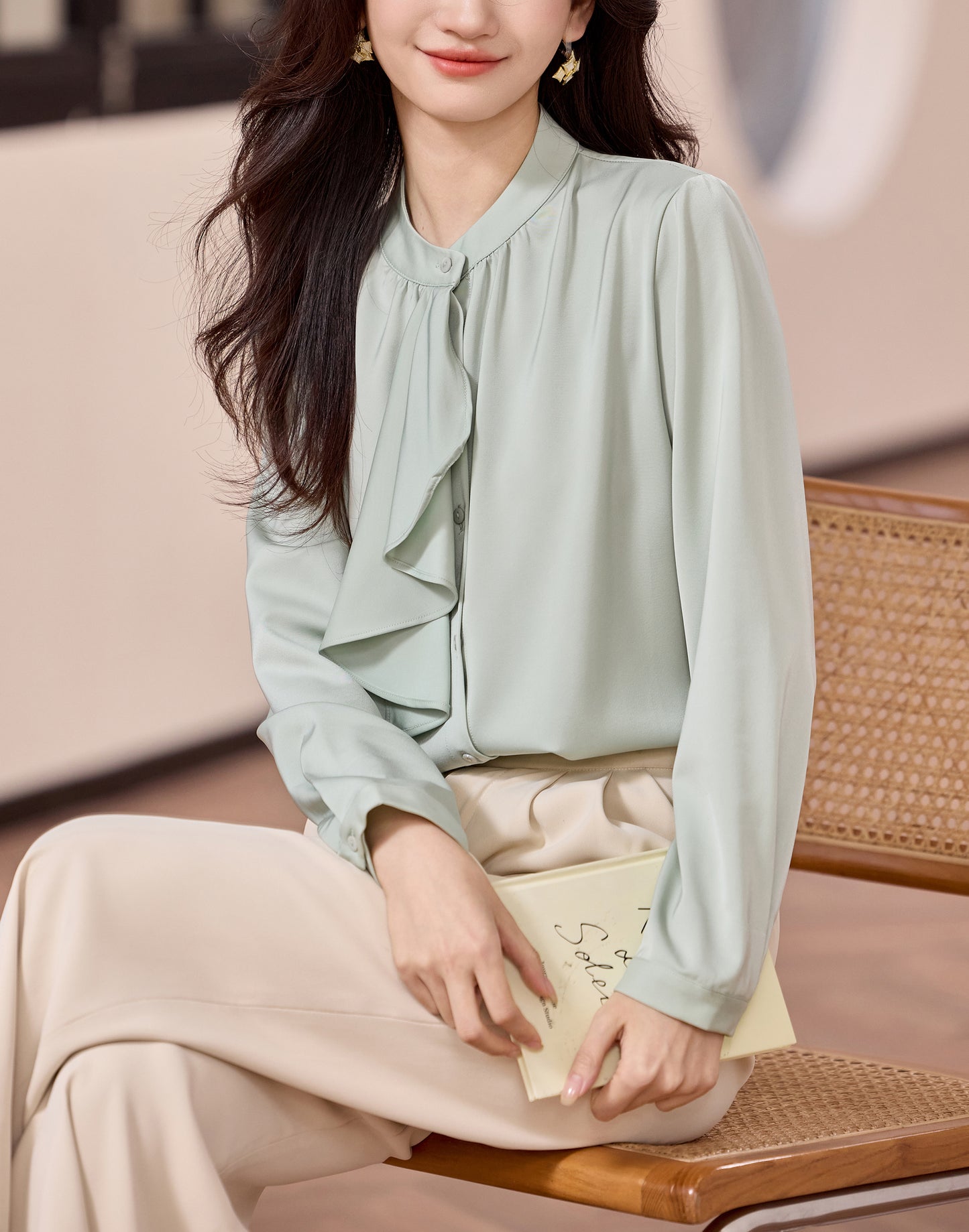 Women's Ruffle Shirt Puffe Sleeve Blouse Top