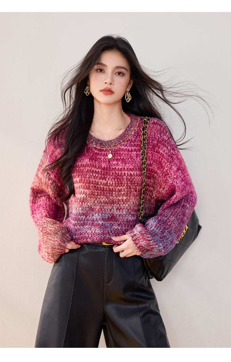 SD-Puff sleeve Colorful Pullover Sweater - LAI MENG FIVE CATS