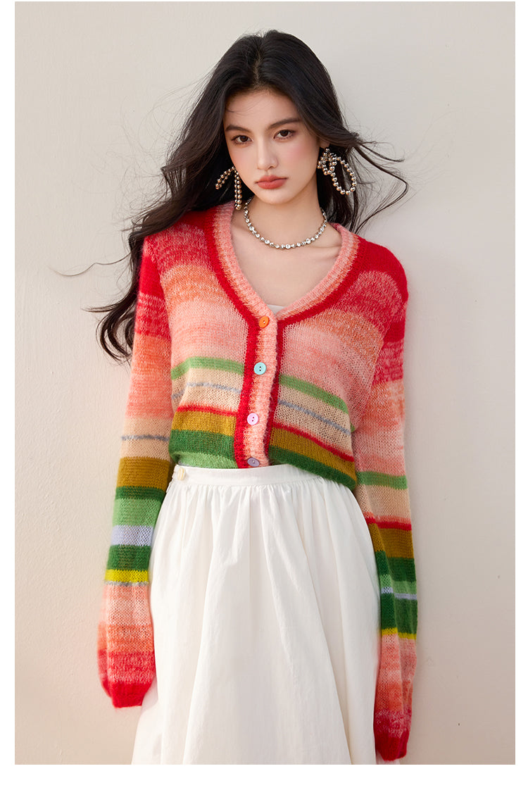 SD-Balloon Sleeve Striped Cardigan - LAI MENG FIVE CATS