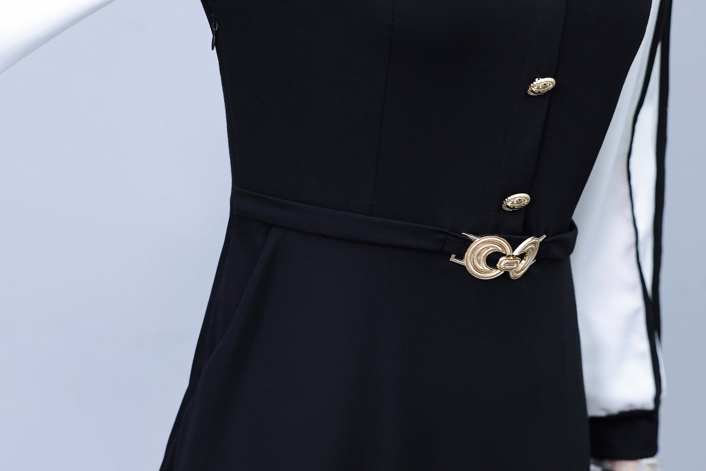 Women's V-Neck with Pockets Long Sleeve Black Dress
