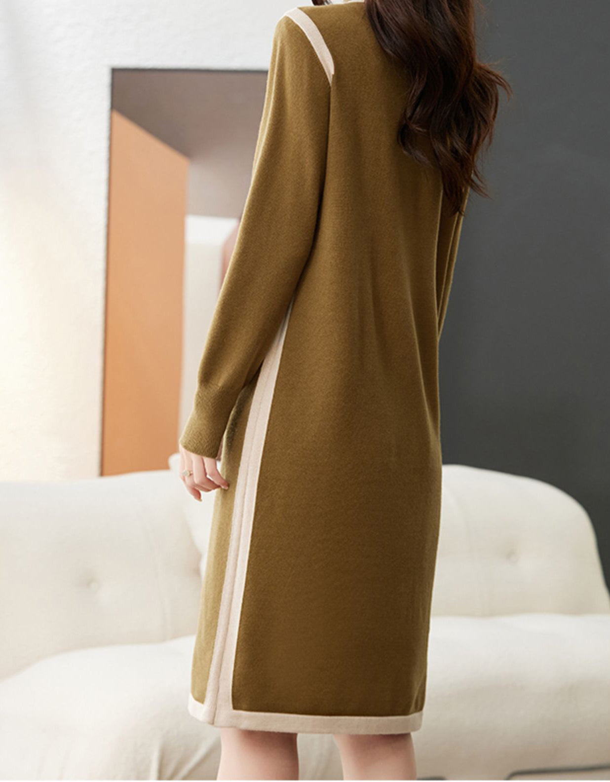Women's Long Sleeve Sweater Knit Color Block Dress