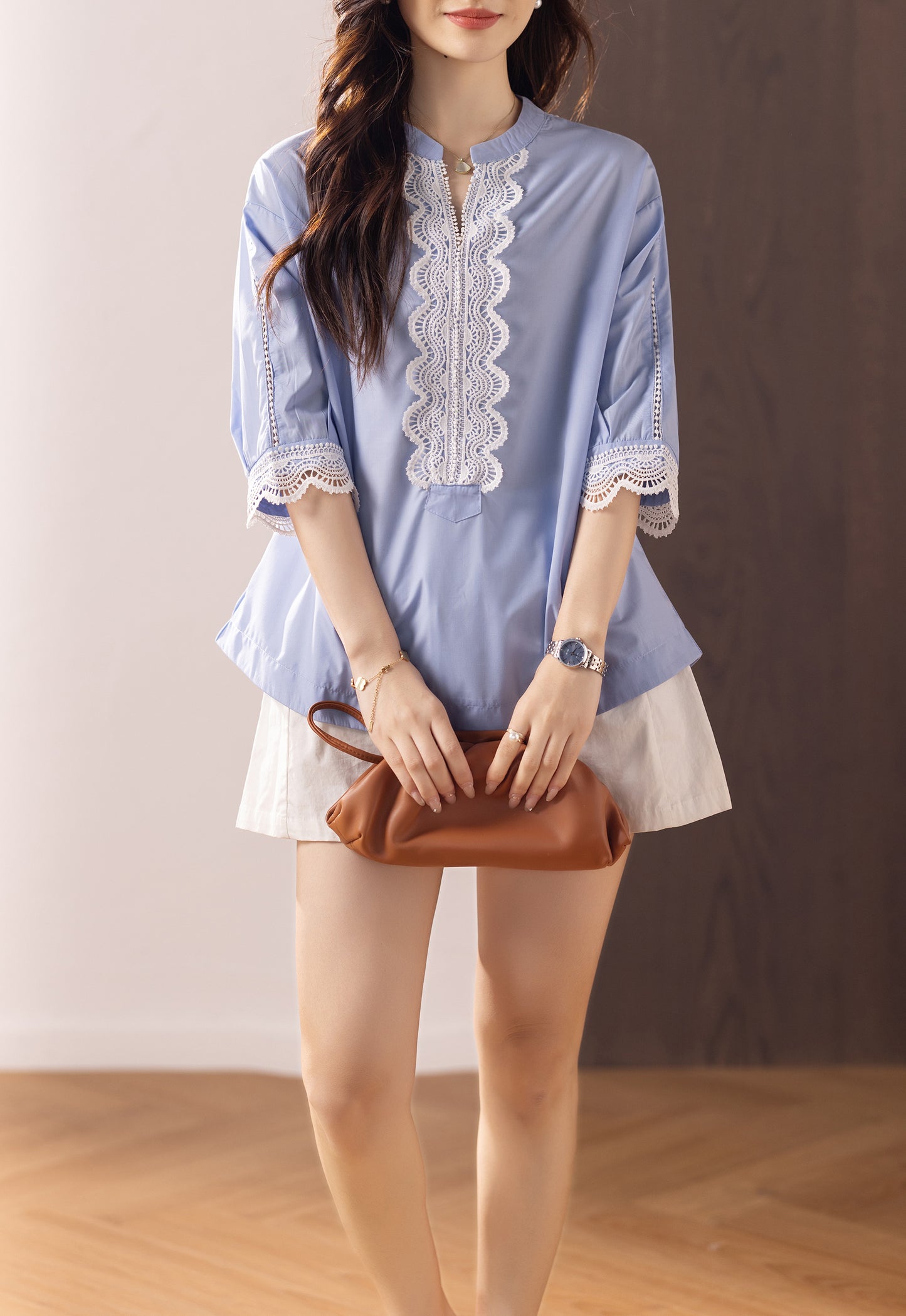 Women's V Neck Lace Floral Blouse Tops Shirts
