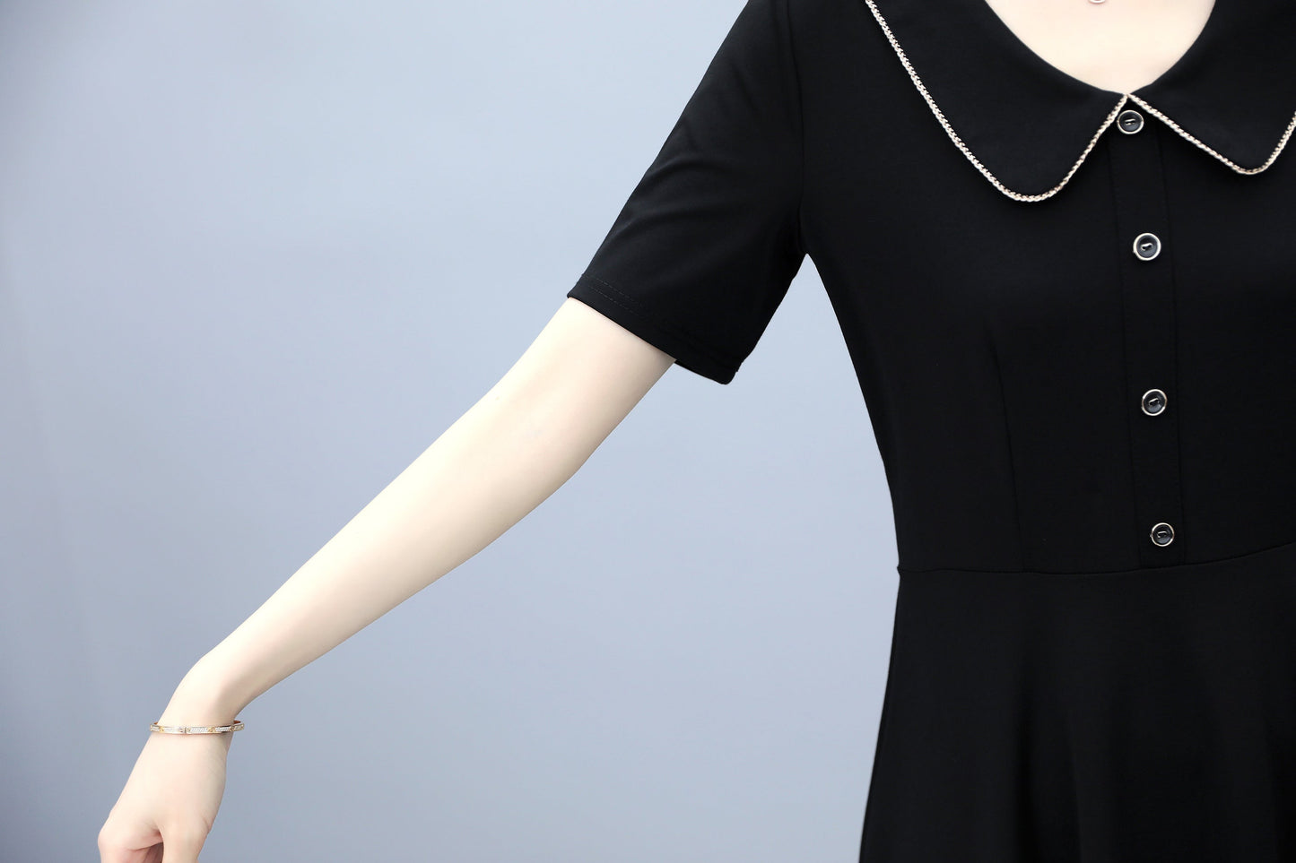 26-Women's Peter Pan Collar Short Sleeve Midi Dress