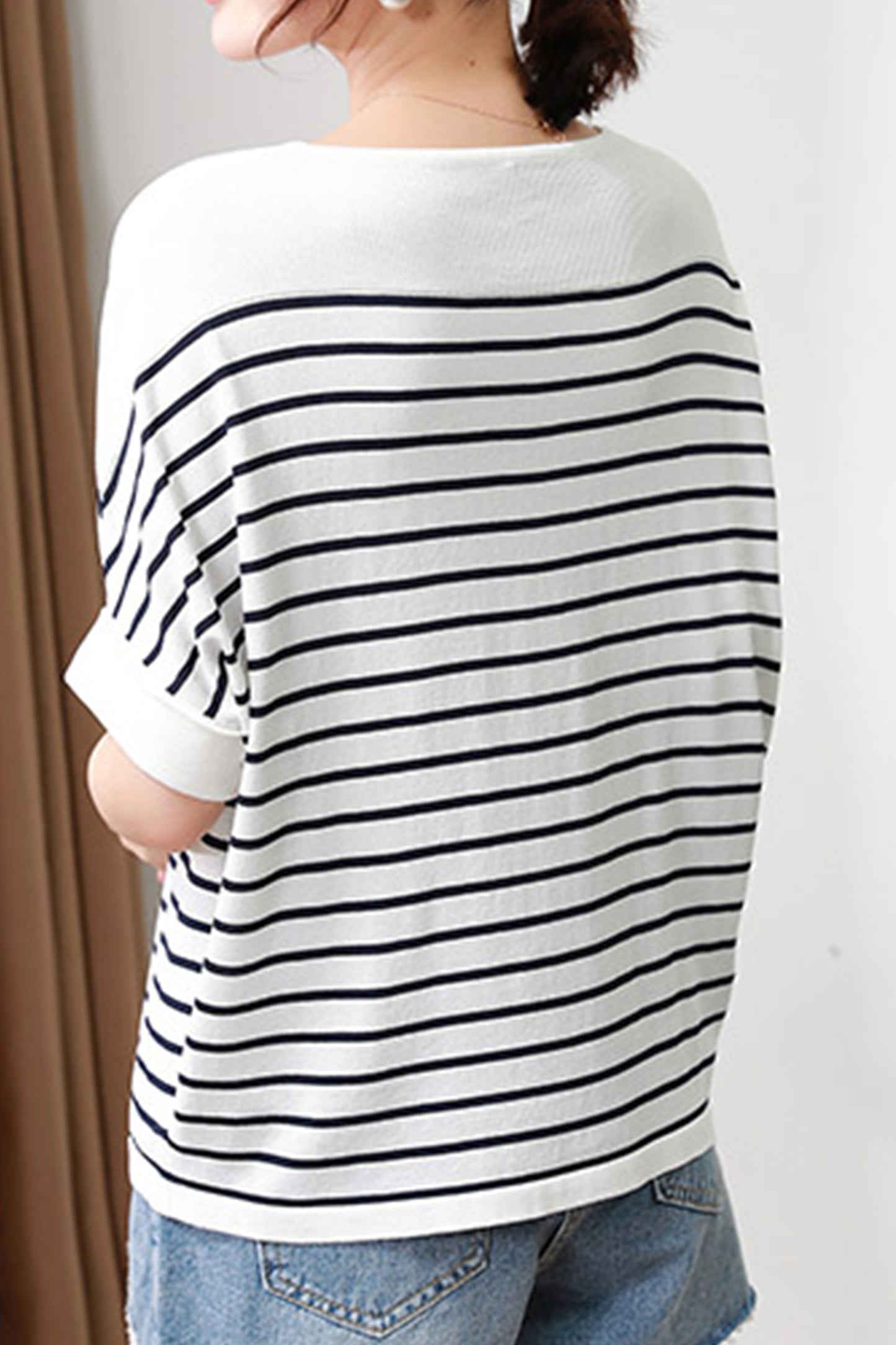 Women's Batwing Sleeves Knitted Striped Pullovers Tops