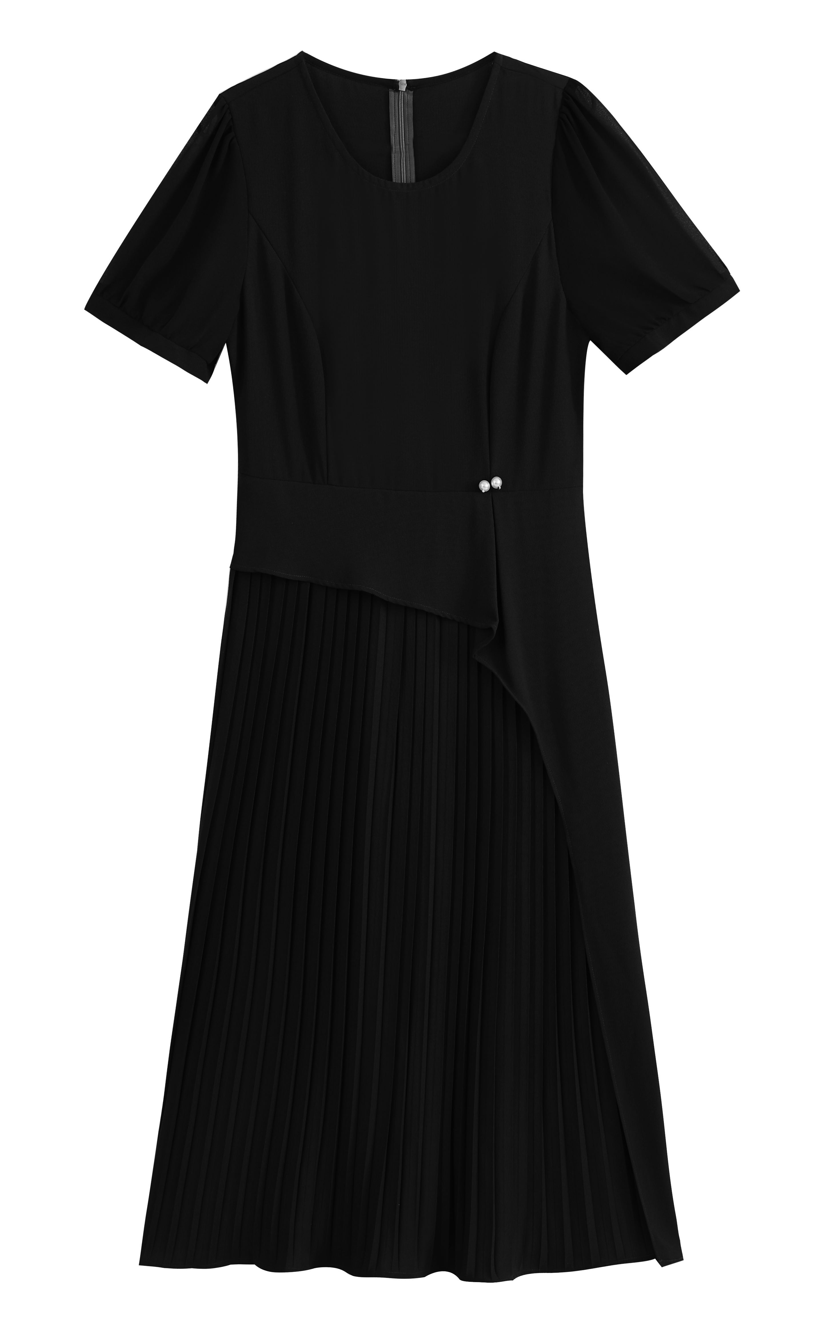 black pleated midi dress with sleeves Chiffon Sleeves Pleated Midi Dress – LAI MENG FIVE CATS