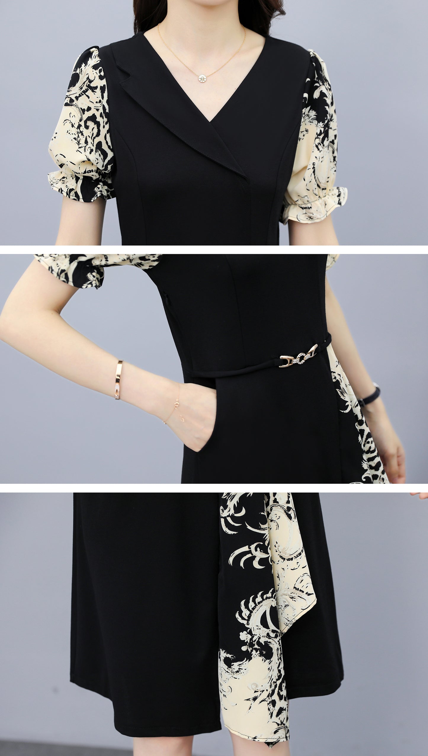Women’s Asymmetrical Midi Dress with Pockets – Feminine Office & Dinner Dress - LAI MENG FIVE CATS