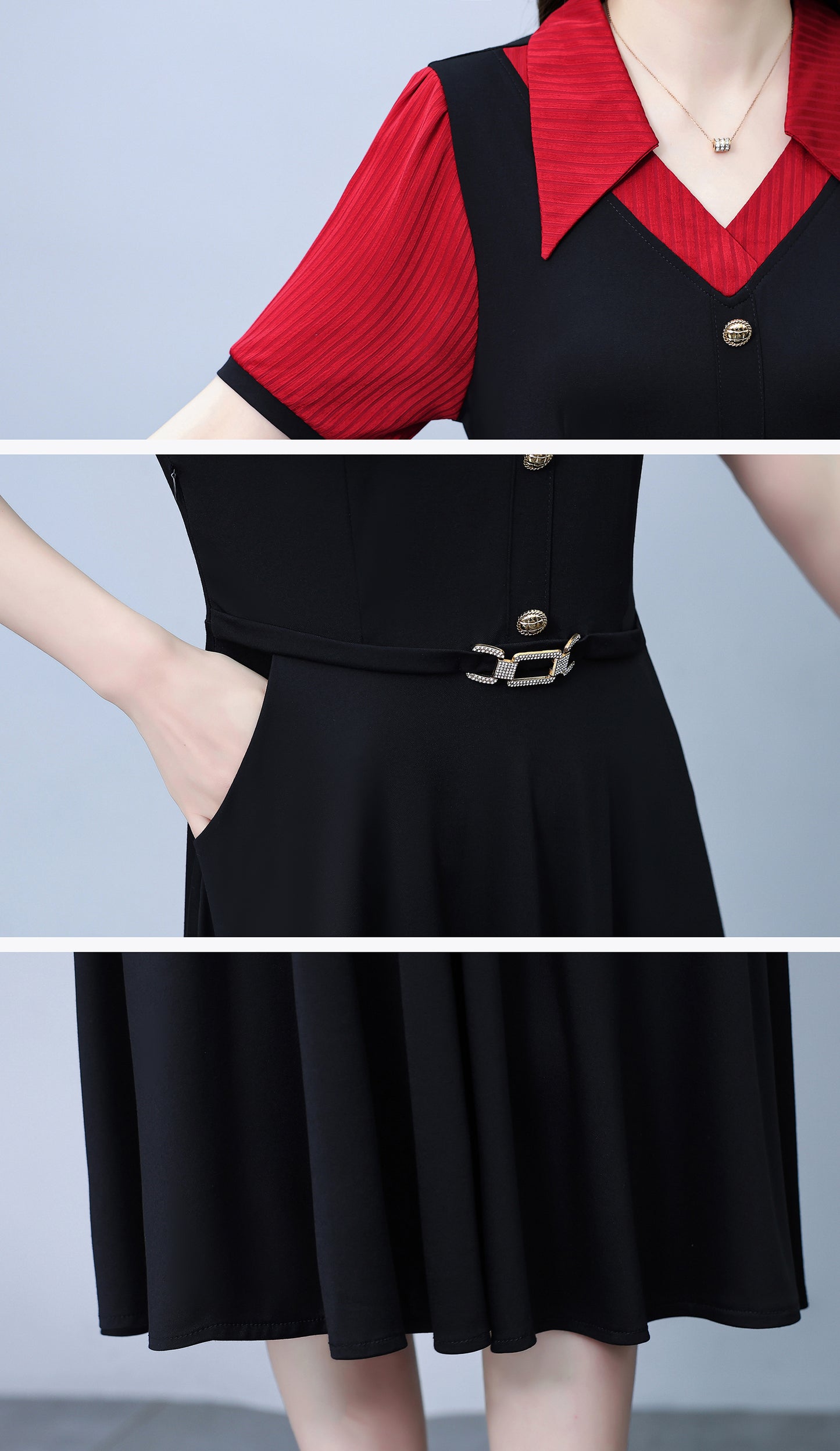 Elegant Colorblock Summer Midi Dress - LAI MENG FIVE CATS