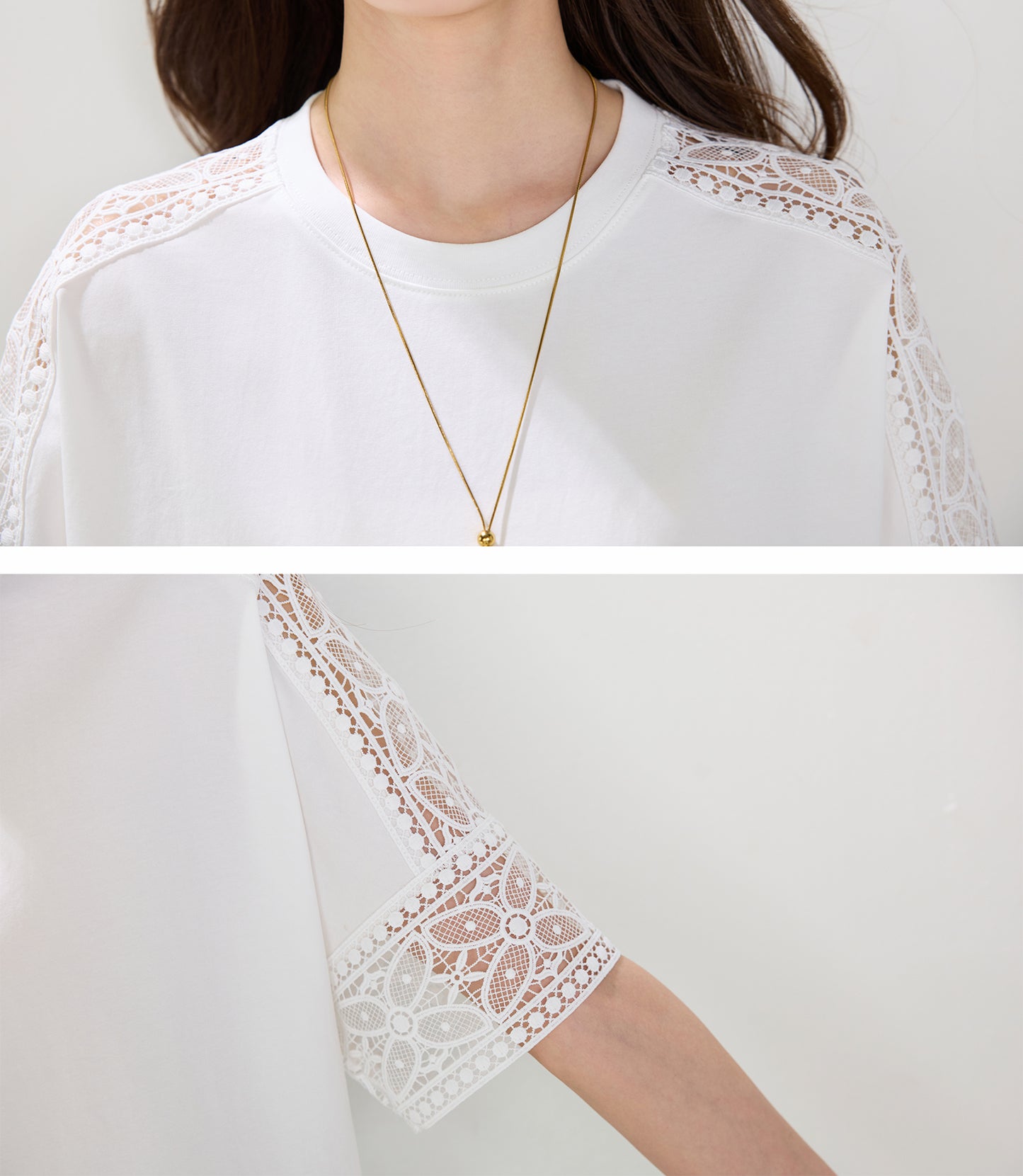 Lace Trim Cotton Blend Top | Relaxed Fit Everyday White Blouse